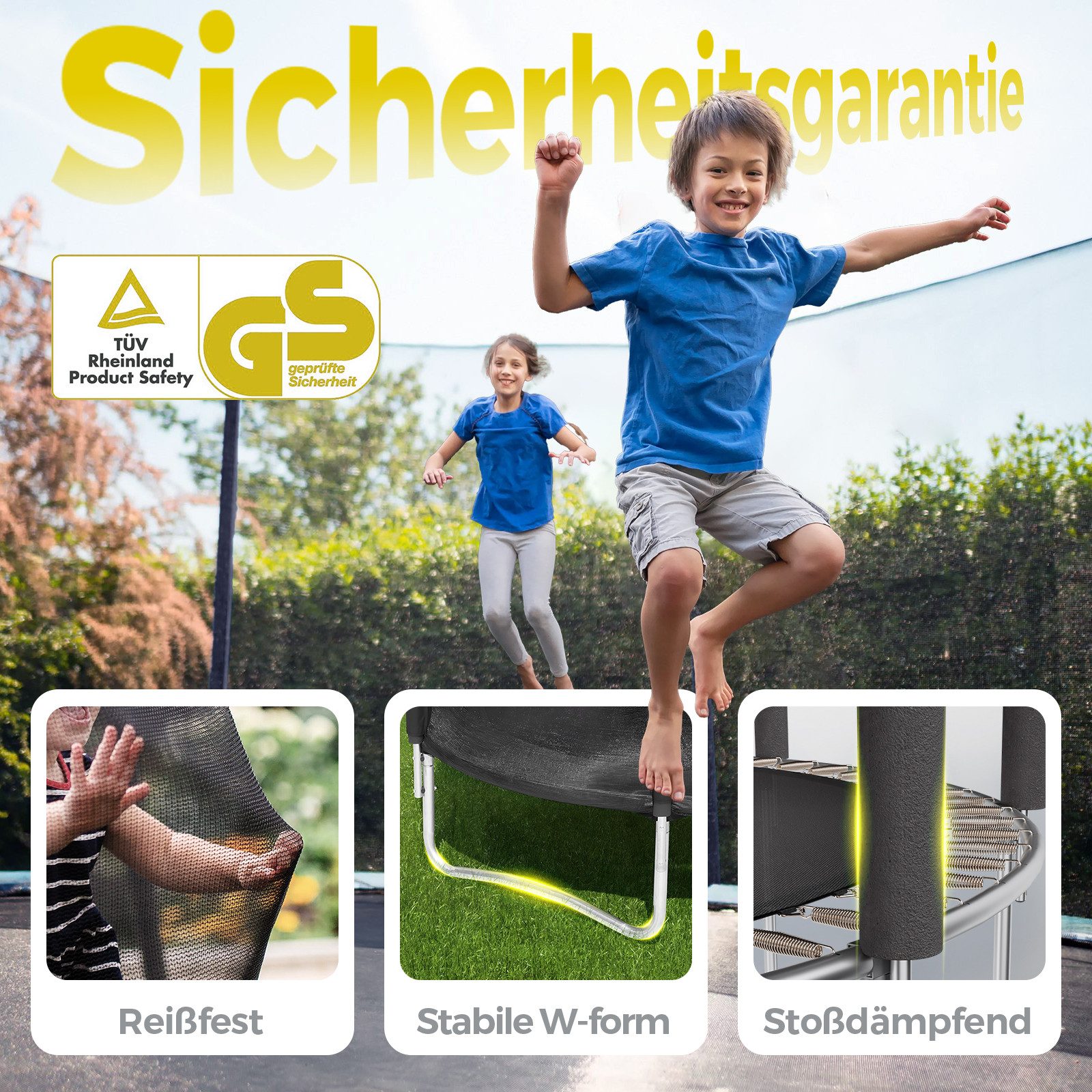 Sekey Gartentrampolin Gartentrampolin mit Leiter Kindertrampolin Ø305/366, Gewicht 150kg, Ø 366 cm, Komplett-Set mit Sicherheitsnetz und Leiter, 360° Schutzgitter