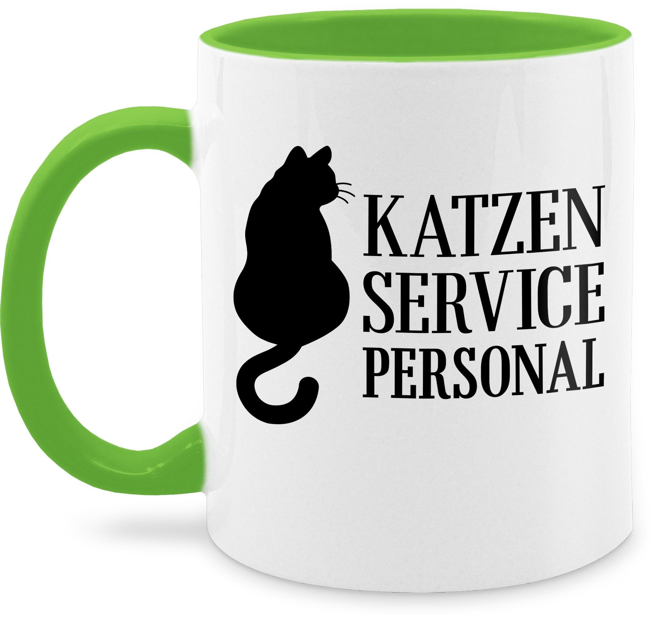 Tasse Keramik, Shirtracer Hellgrün Servicepersonal Statement 2 schwarz, Katzen Sprüche