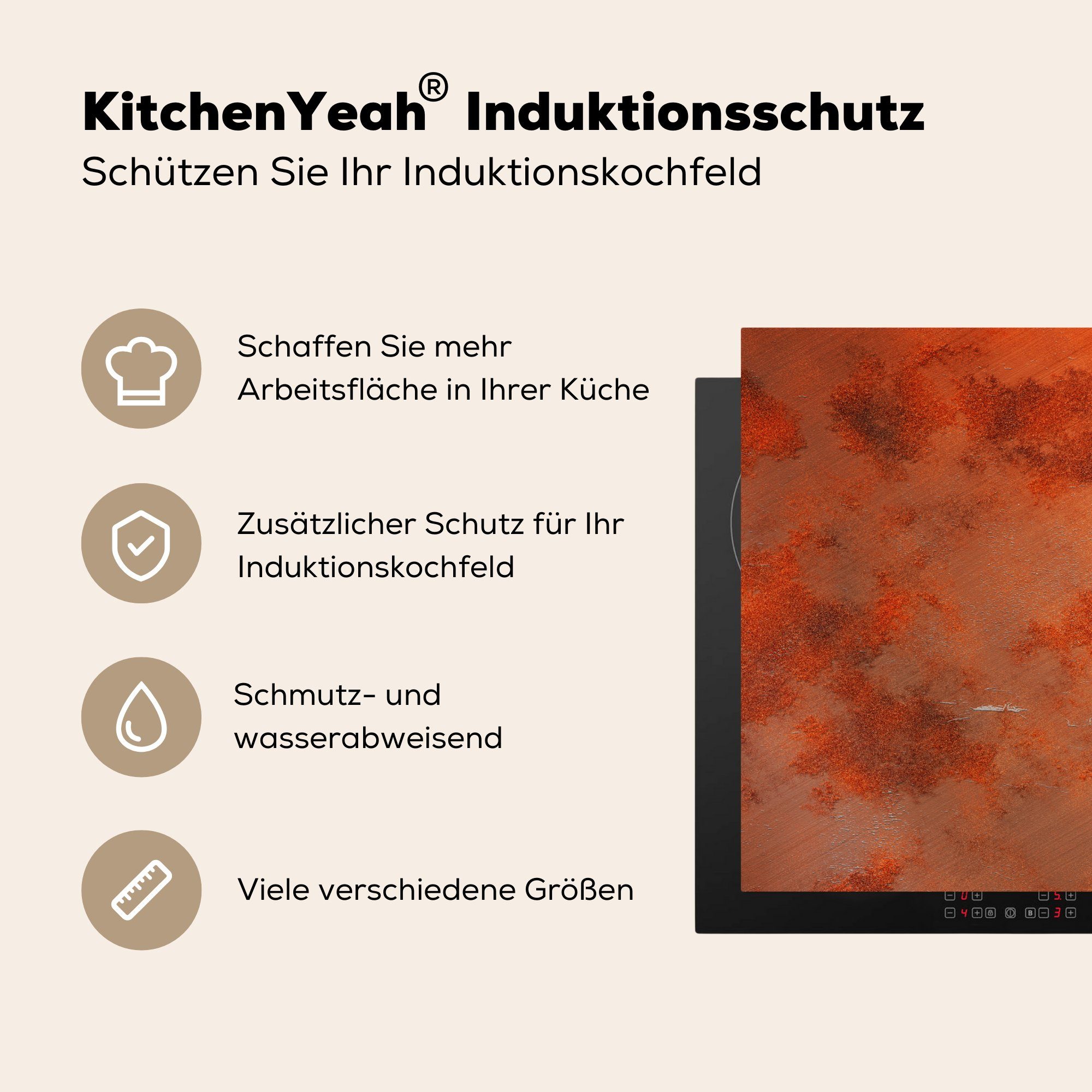 Vinyl, Induktionsschutz tlg), 70x52 Arbeitsfläche Mobile Platten Eisen cm, nutzbar, Abdeckplatte MuchoWow Rost, Ceranfeldabdeckung (1 Herdblende-/Abdeckplatte - - - -