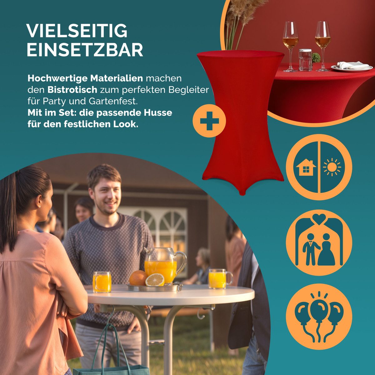 Casaria Stehtisch, Klappbar mit Husse Rot 70cm Hochtisch Rund Partytisch Outdoor