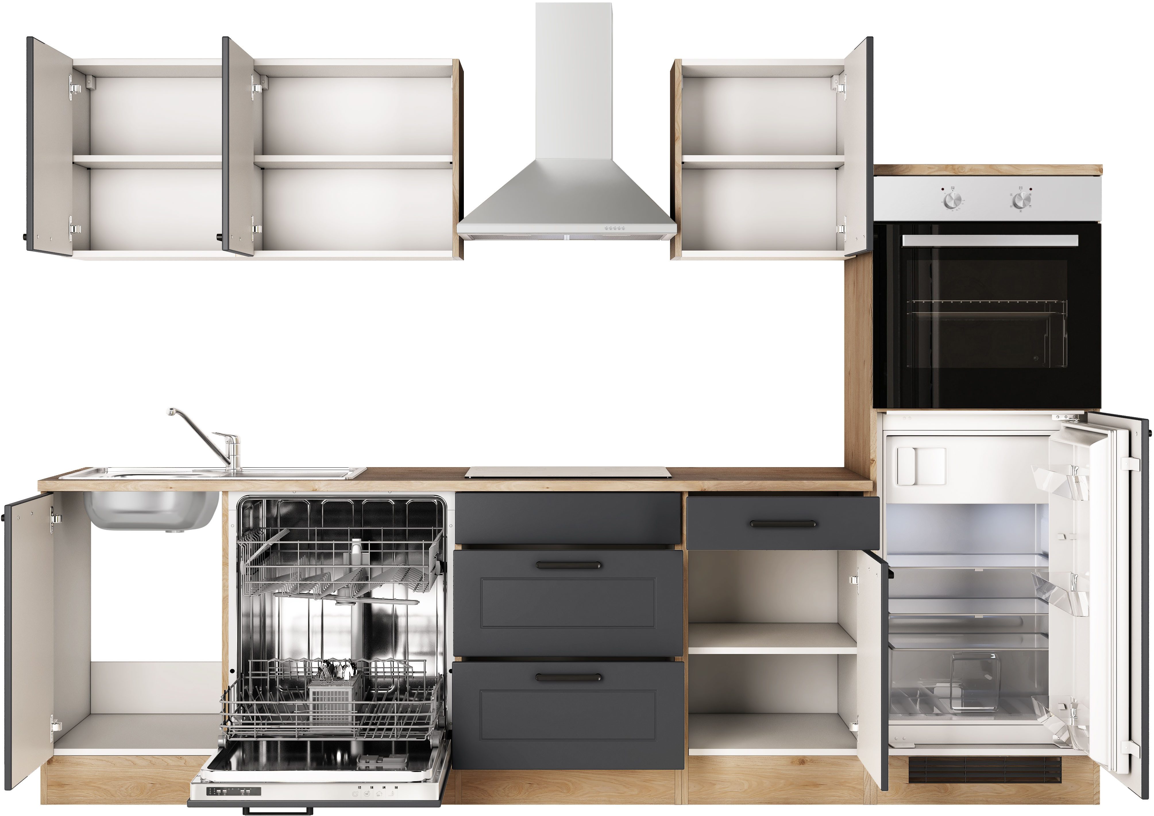 Flex-Well Küche ROMEO & JULIA, im Landhaus-Stil, Breite 280 cm, wahlweise mit E-Geräten und Spüle in edelstahl oder schwarz