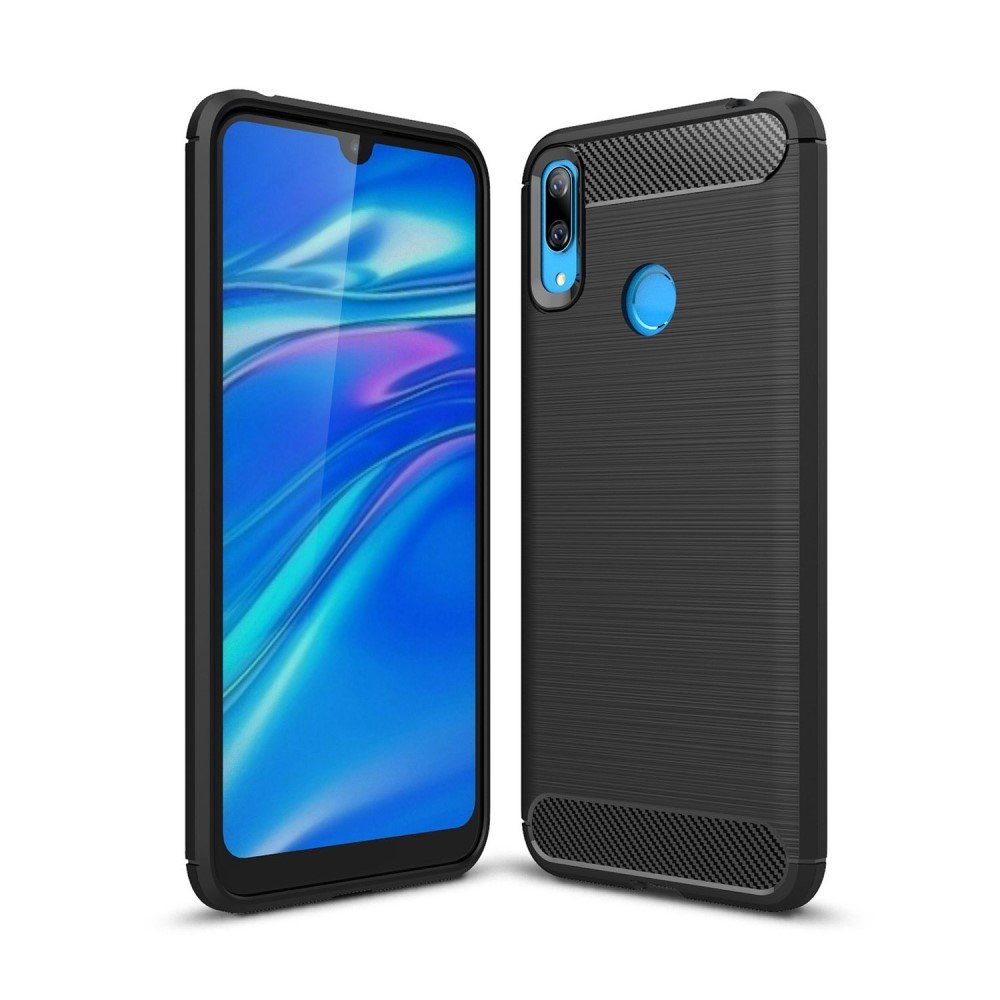 CoverKingz Handyhülle Huawei Y7 (2019) Handyhülle Silikon Case Cover Bumper  Carbonfarben, Carbon Look Brushed Design