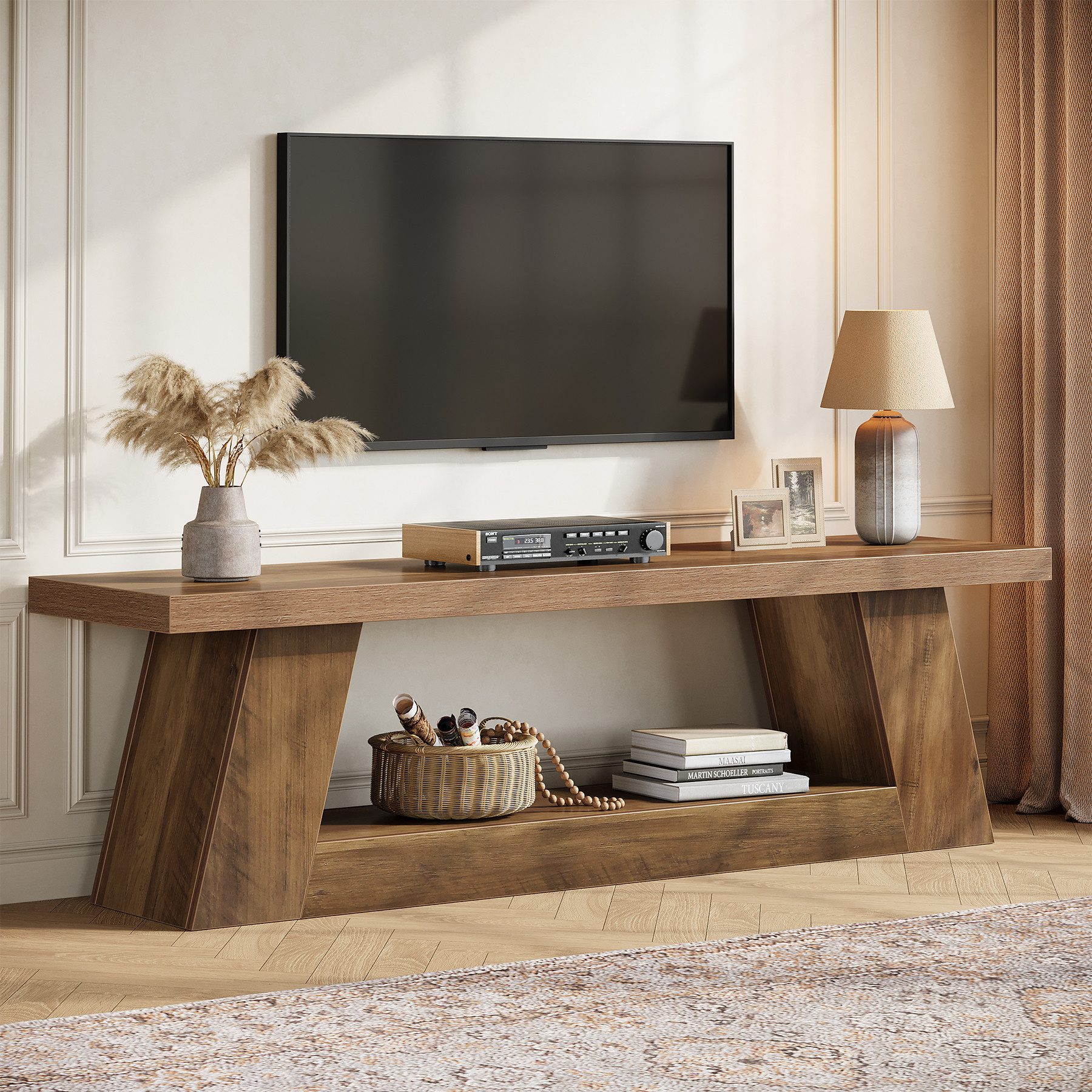 Tribesigns TV-Ständer für Fernseher bis zu 75", rustikale Medienkonsole aus Holz, (bis 75 Zoll, 160 x 35 x 45cm, aus Holz mit Ablagefächern,Entertainment,Fernsehkonsole für Wohnzimmer)