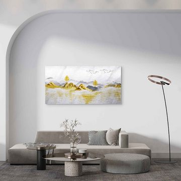 ArtMind XXL-Wandbild GOLDEN MOUNTAINS, Premium Wandbilder als Poster & gerahmte Leinwand in verschiedenen Größen, Wall Art, Bild, Canva
