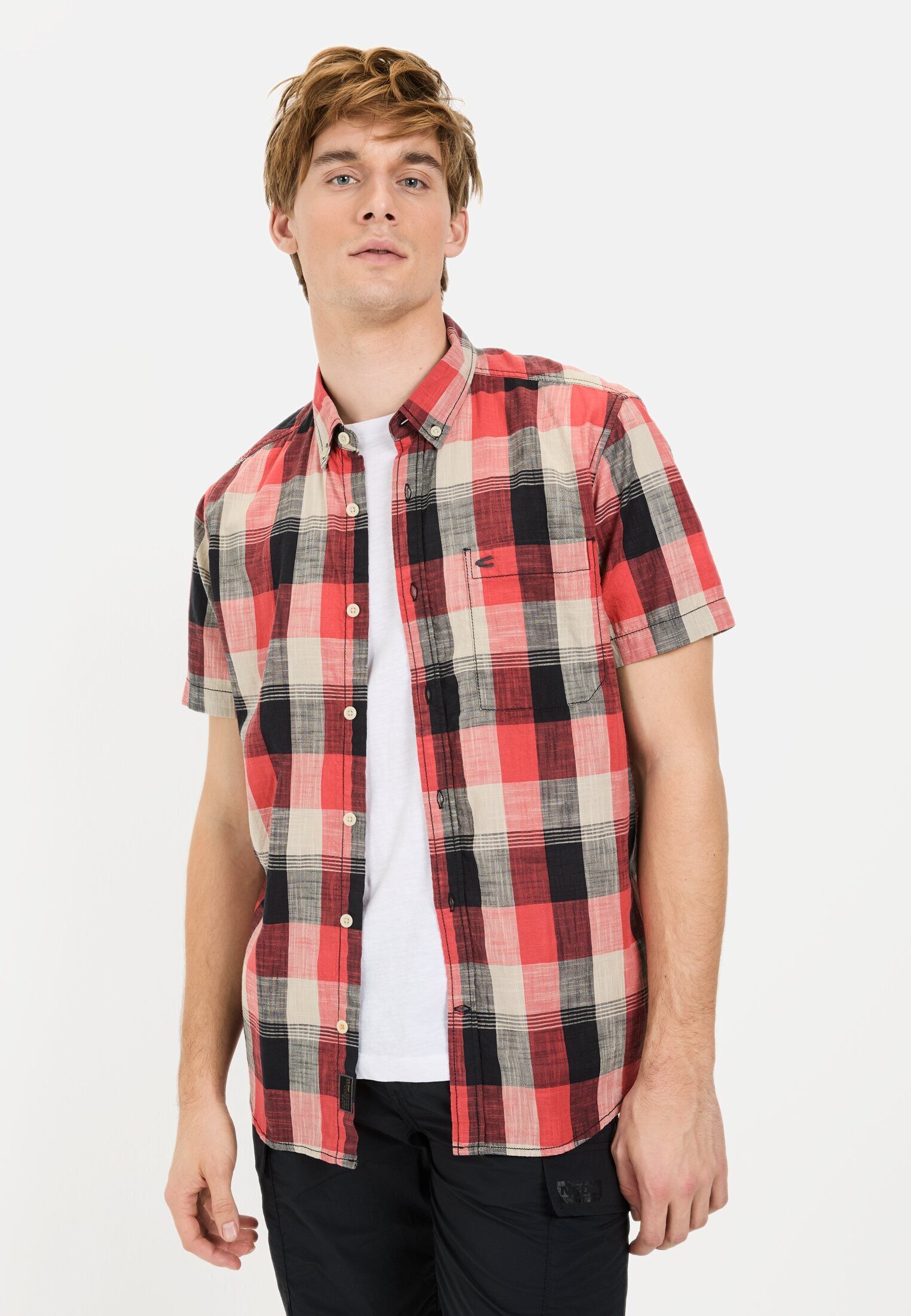 camel active Kurzarmhemd aus reiner Baumwolle Kurzarm Button-Down Button-Do günstig online kaufen