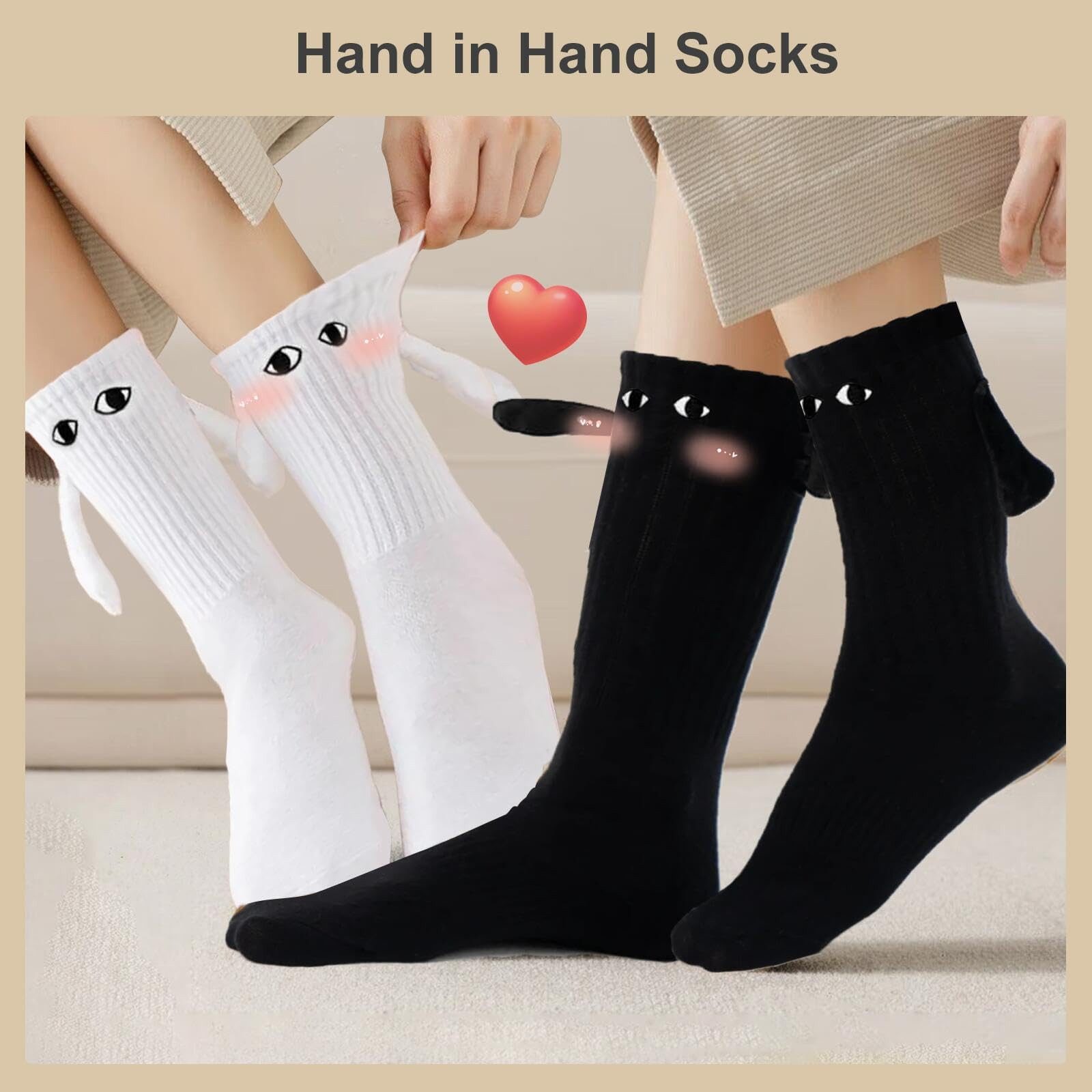 MOPUEA Socken 4 Paar Magnetische Socken,Hand in Hand Lustige Socken Atmungsaktiv – Bild 4 von 5