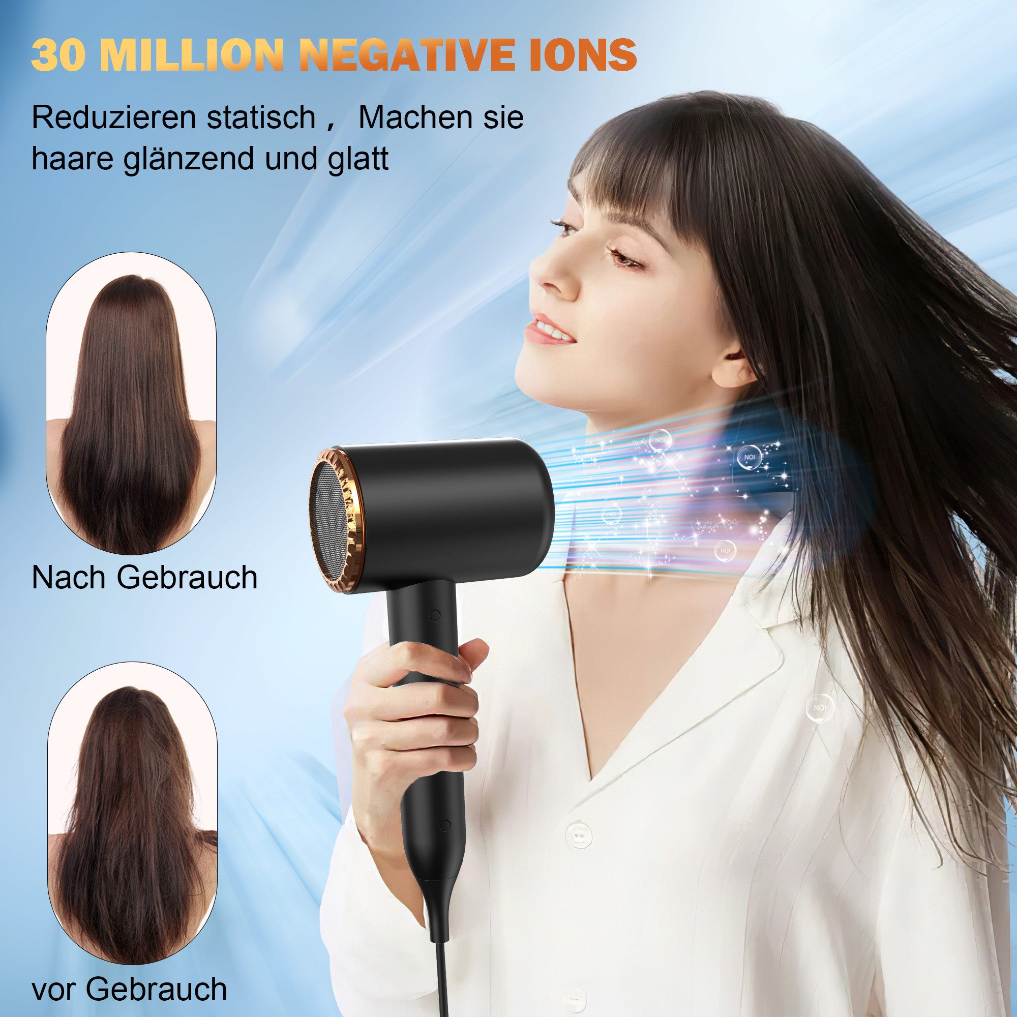 Forrlite Haartrockner Föhn,Haartrockner Ionen mit Diffusor-Konzentrator-Düse, 2400W, 2400 W, Turbo-Ultra-Leise-Motor, föhn 4-in-1, Mit Heiß- und Kaltzyklus, 4, Heiz&2 Geschwindigkeitsstufen, mit Schnelle Aufheizung