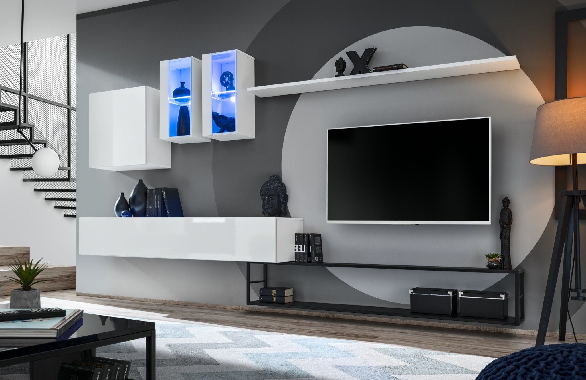 Xlmoebel Wohnwand Designer Luxus Wohnzimmermöbel Weiß TV-Ständer Sideboard, (5-St), Made in Europa