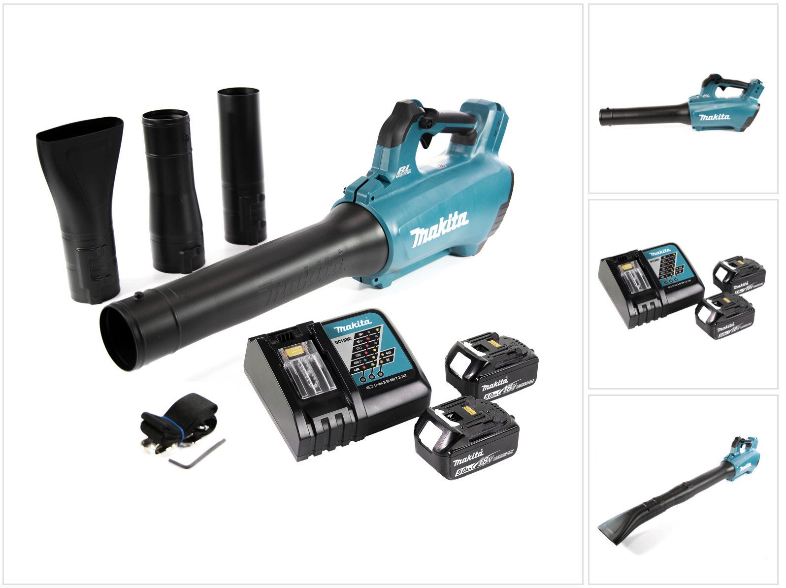 Makita Akku-Laubbläser DUB 184 RT 18 V Brushless + 2x Akku 5,0 Ah + Ladegerät