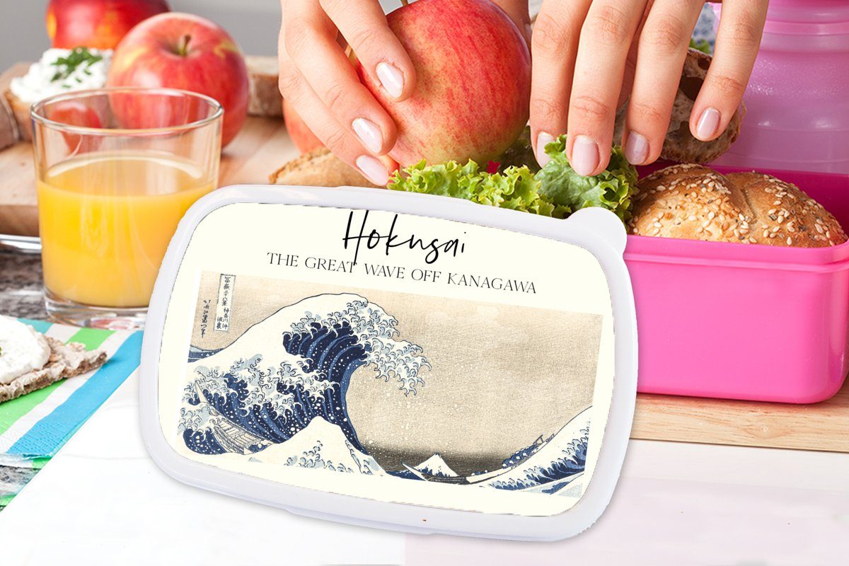 Kinder, große Kanagawa MuchoWow Brotbox für von - Erwachsene, Die Brotdose Kunst, Snackbox, Japanische Hokusai rosa Mädchen, Kunststoff, - Lunchbox (2-tlg), Welle Kunststoff