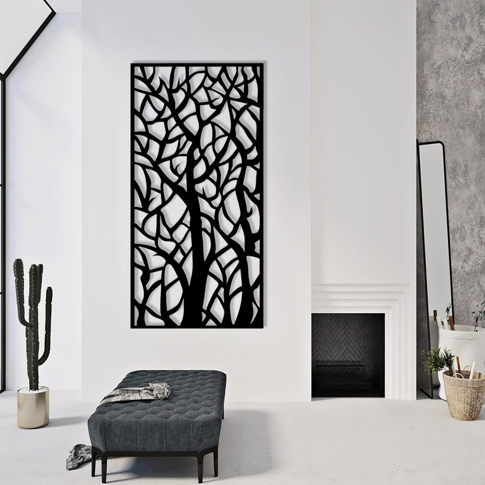 Jumpeak Wanddekoobjekt Rechteckiger Baum Wanddekoration,abstrakte Zweige,geometrische Linien, Hergestellt aus Metall, 4 Farben, 4 Größen