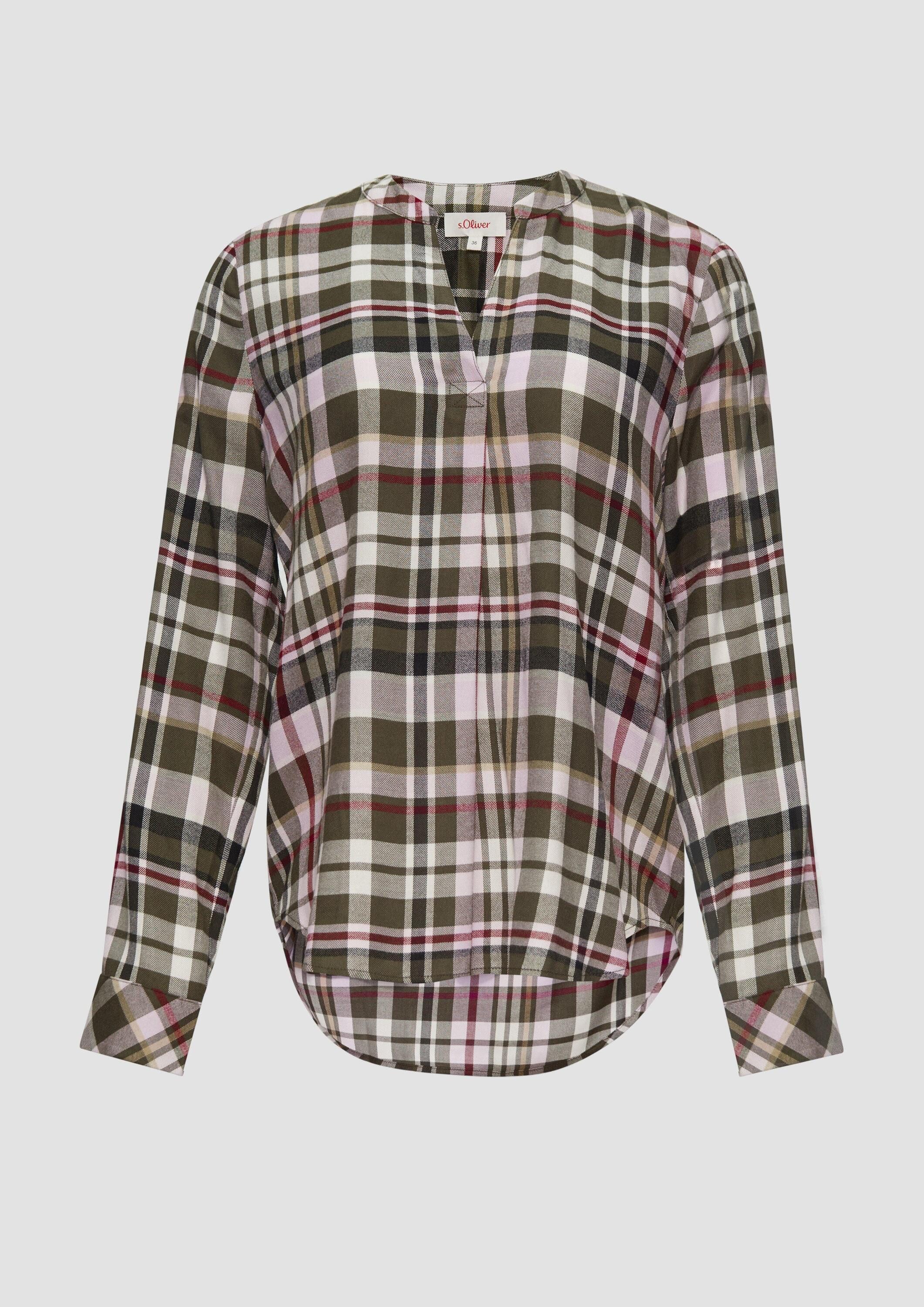 s.Oliver Langarmbluse Bluse Karierte Bluse aus Viskosemix und Krempel-Detail