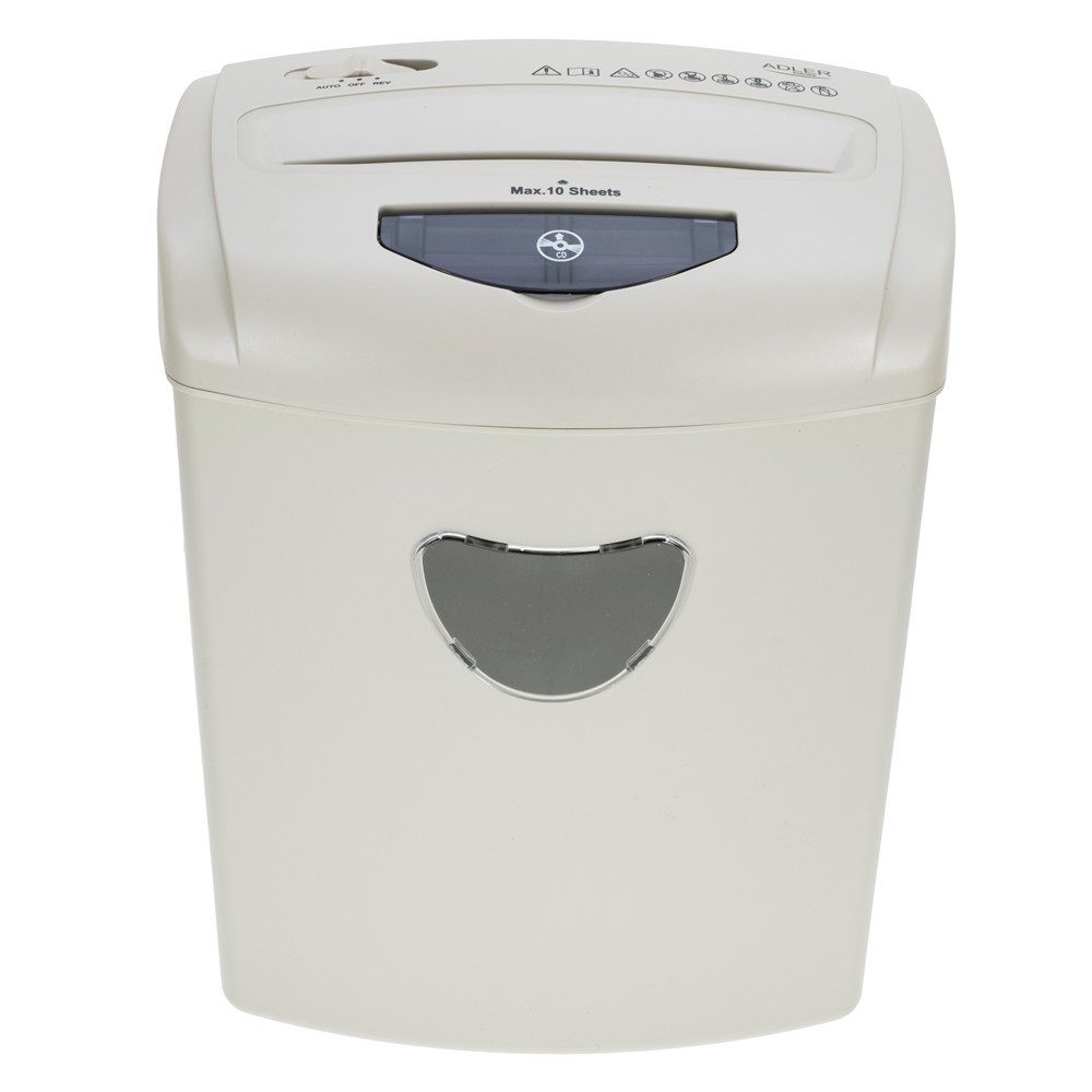 ADLER EUROPE Aktenvernichter AD 1038 Dokumentenschredder P-4, für Papier, Kreditkarten und CD/DVDs, 10 Blatt, 21 Liter
