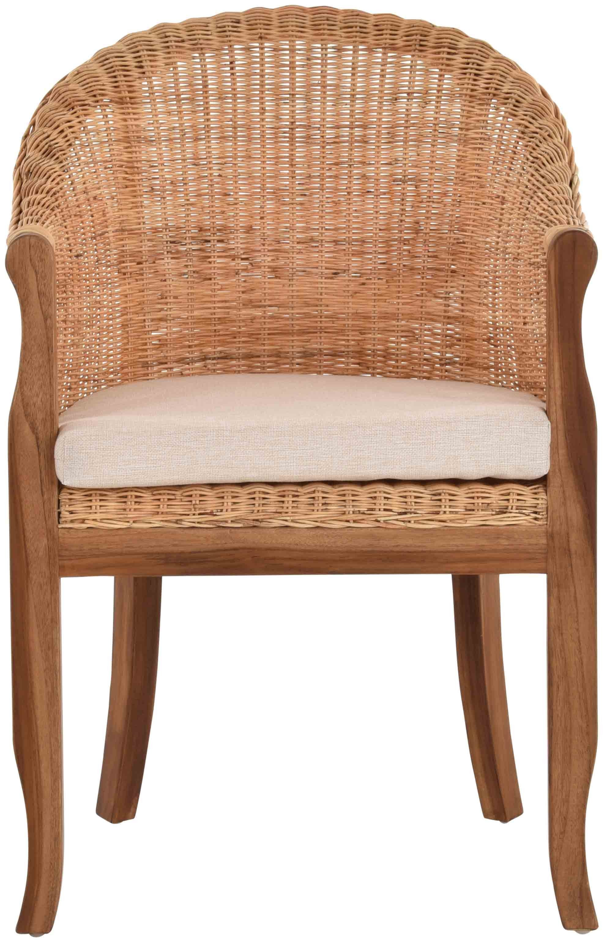 Krines Home Relaxsessel Rattan-Sessel mit Holzbeinen, Sessel aus echtem Rattan- mit Polster, Rattanstuhl