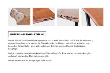 Junado® Baumkantentisch Valin, Akazie Massivholz nussbaumfarben 50mm natürliche Baumkante