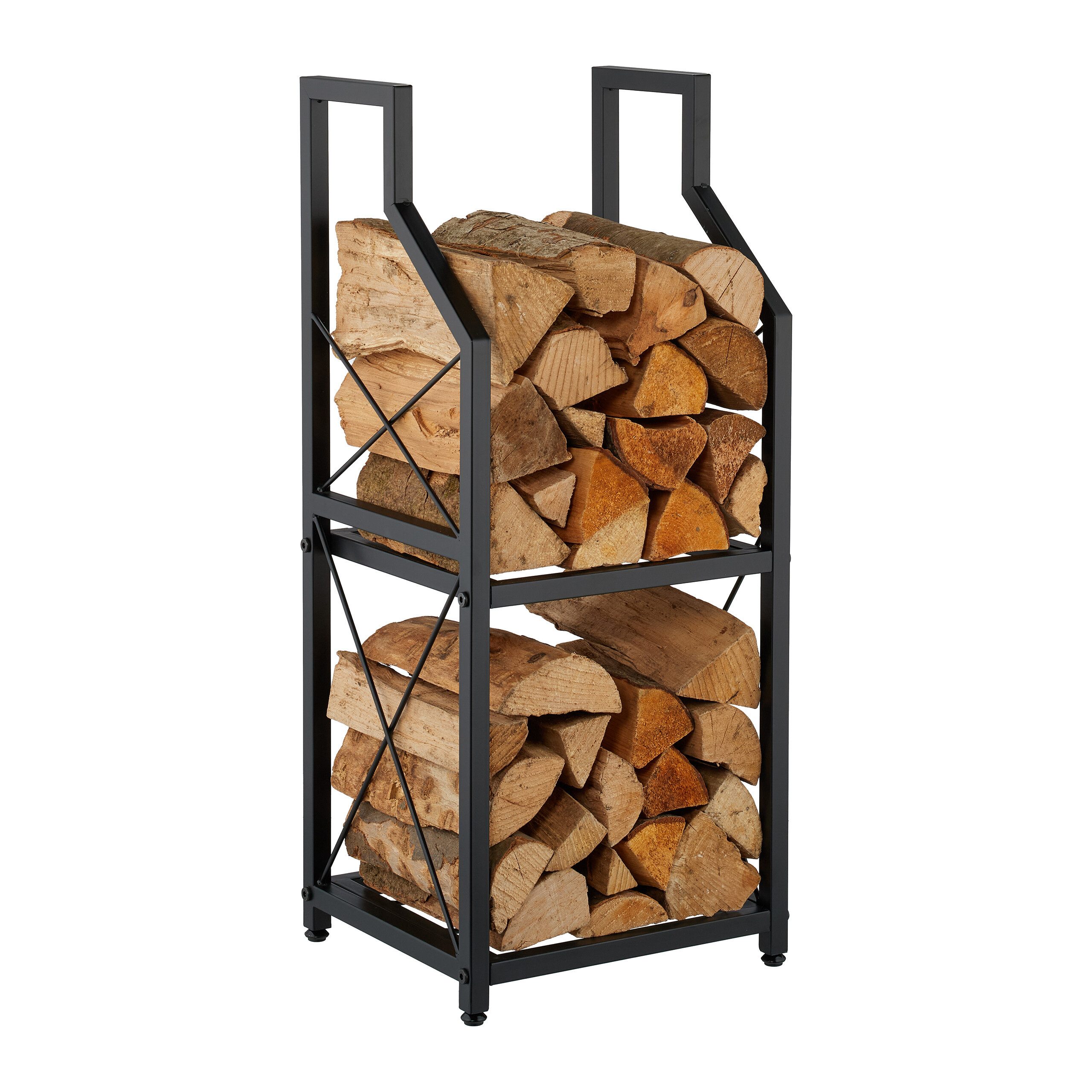 relaxdays Kaminholzregal mit 2 Ebenen, BxTxH:34.5x30.5x81.5 cm, (1-St), schwarz