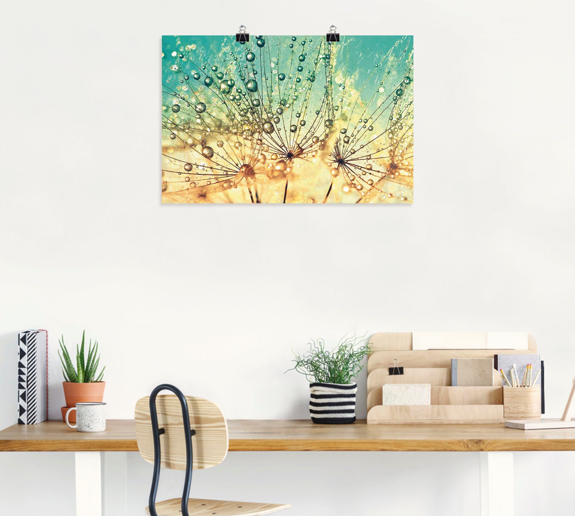 in versch. Tropfenmagie, Wandbild Alubild, (1 St), Blumen oder als Wandaufkleber Poster Artland Größen Leinwandbild, Pusteblume