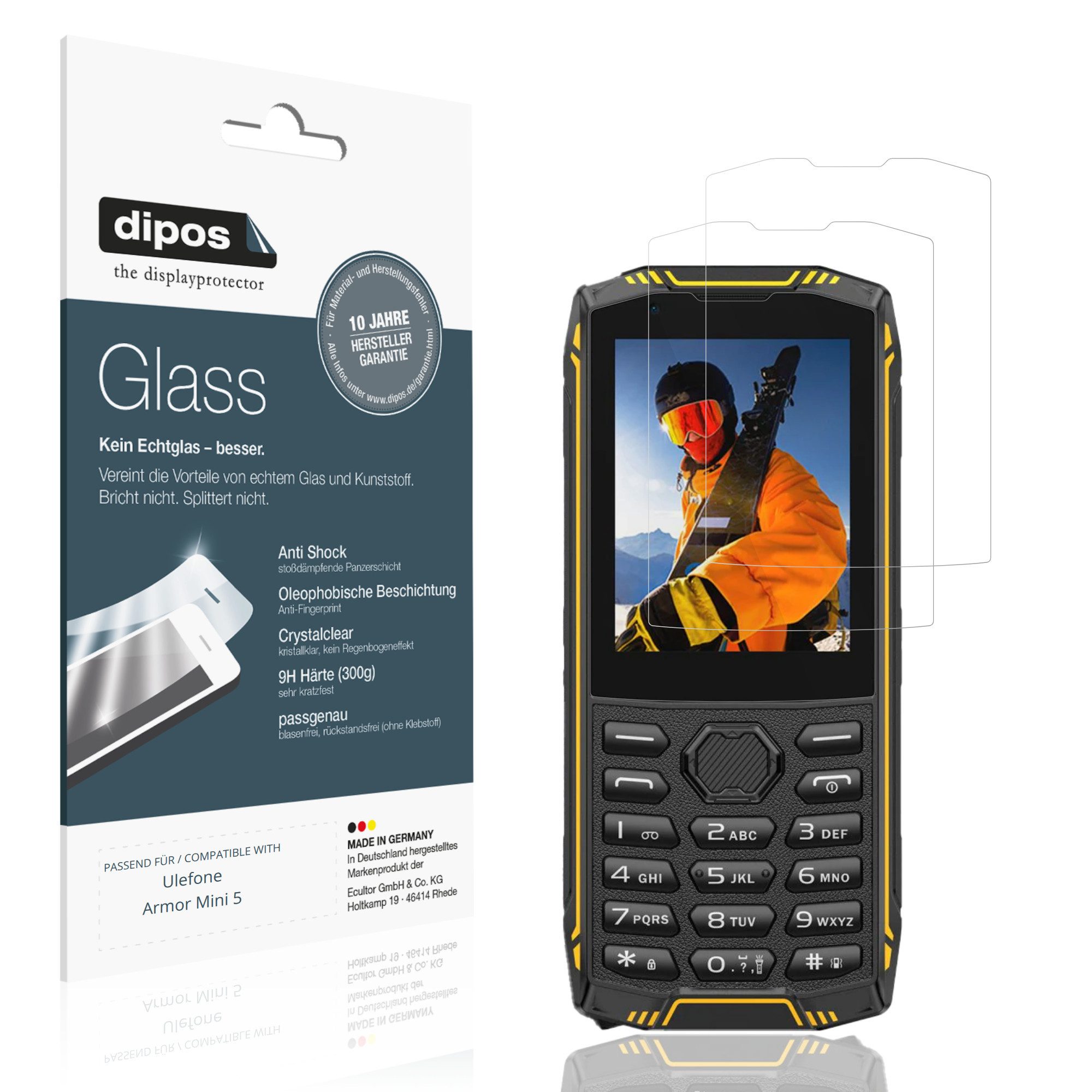 dipos Displayschutzfolie Schutzfolie für Ulefone Armor Mini 5, 2 Stück, Displayschutz Schutz Folie Made in Germany