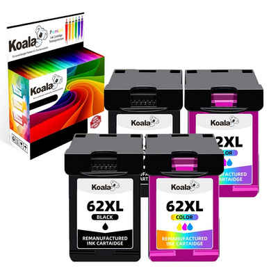 Koala 4er Set ersetzt HP 62XL HP 62 XL HP62XL Black & Color Multipack Tintenpatrone (Packung, HP 62 XL Druckerpatronen OfficeJet 5740 5742 Envy 5540 5548 5646 5545)