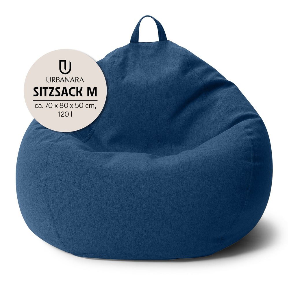 Urbanara Sitzsack Indoor Sitzsack Round M 120 l - XXL Sofa Sessel, ideal zum Pouf Hocker, EPS Perlen Bean Bag Sitzkissen mit Füllung, Lounge Bodensofa waschbar