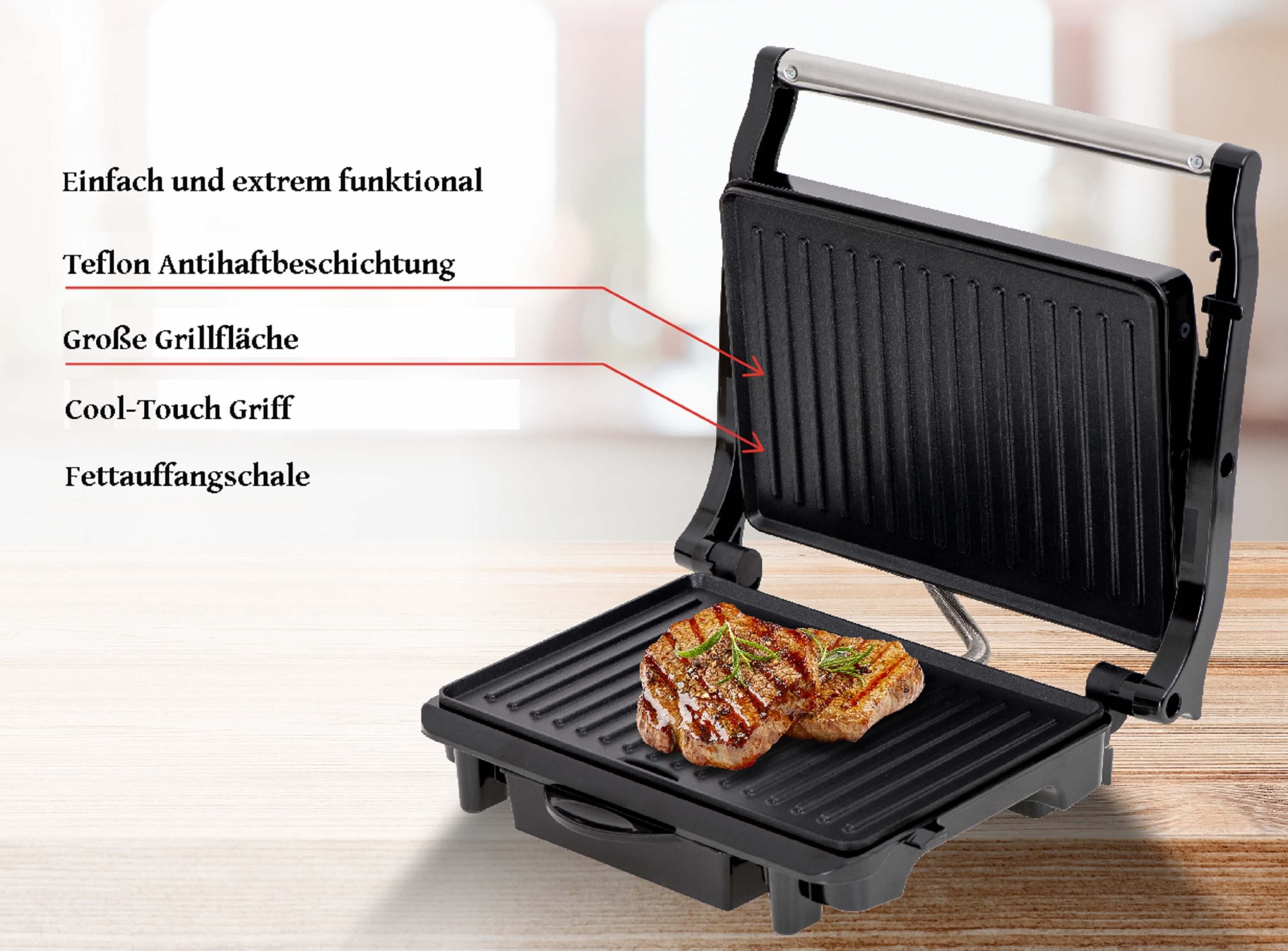 Camry Kontaktgrill CR-3044, 2100 W, Edelstahlgehäuse, Cool-Touch-Technologie, Antihaftbeschichtung