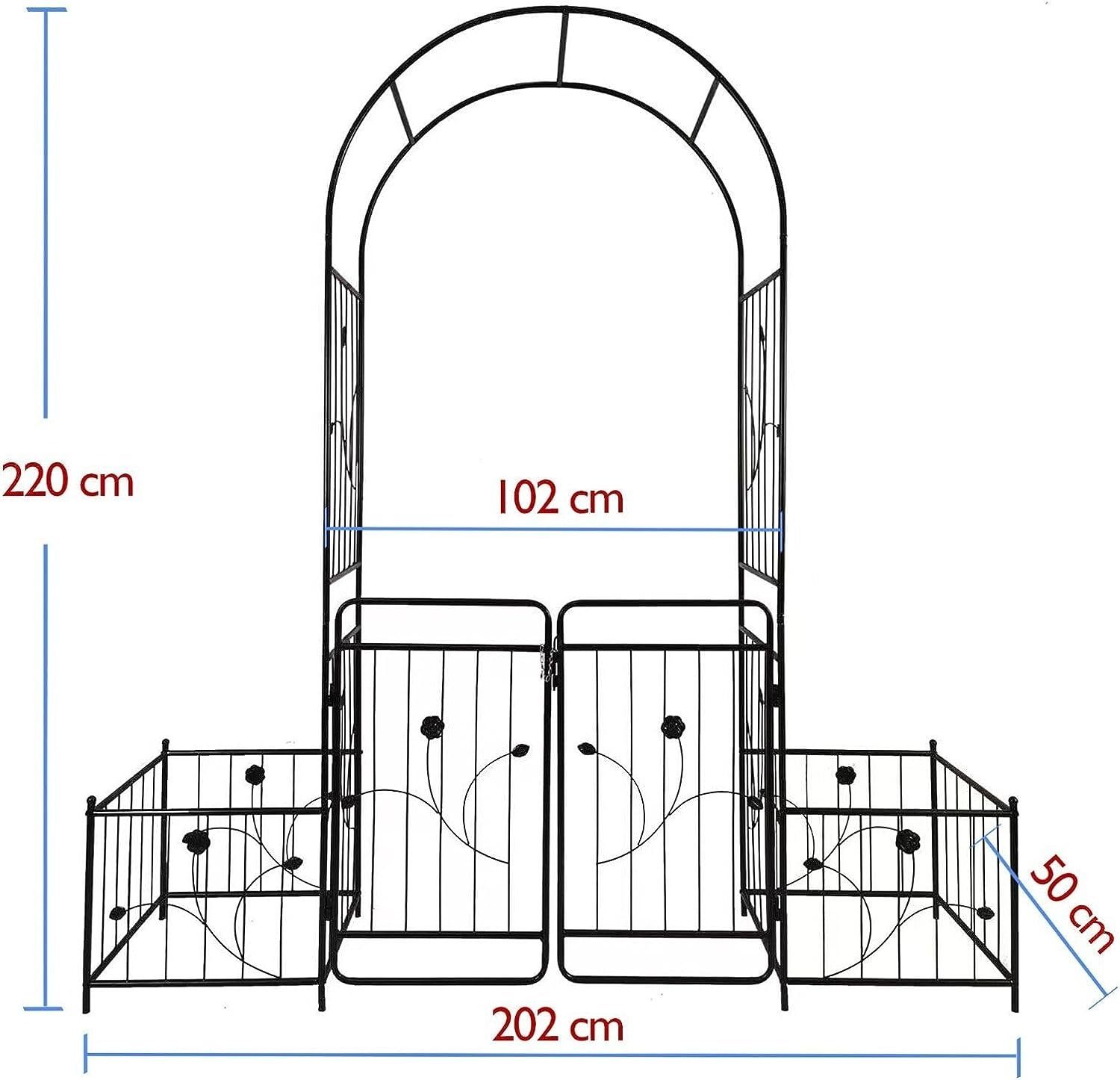 Defactoshop Rosenbogen Rosensäule Gartenbogen Rankgitter Rankhilfe mit TOR und Beet 57, Maßen: 202 / 102 x 50 x 220 cm