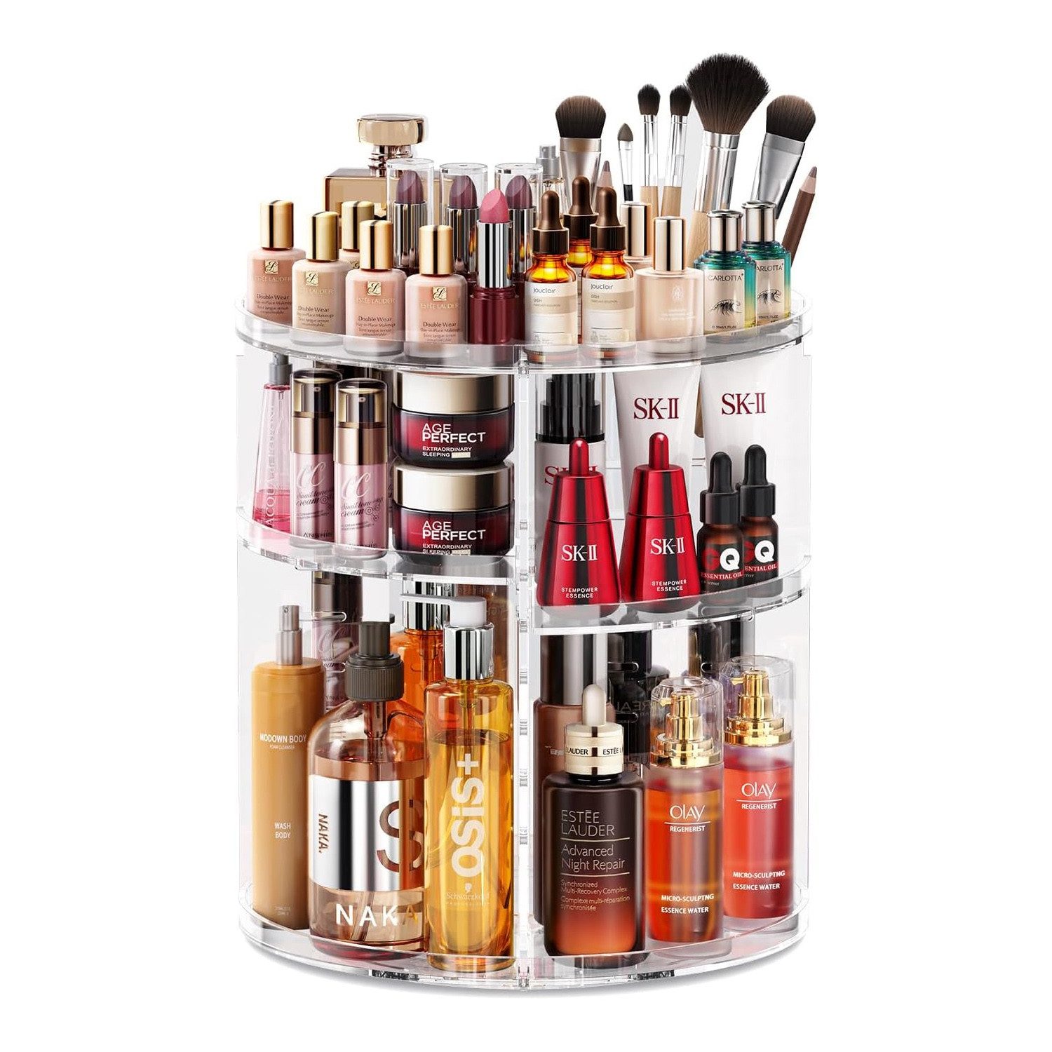 TUWENA Make-Up Organizer Transparent Kosmetik 360° Drehbar Aufbewahrung, Schmink Organizers, 1-tlg., Für Dresser Schminktisch Skincare Aufbewahrungssystem