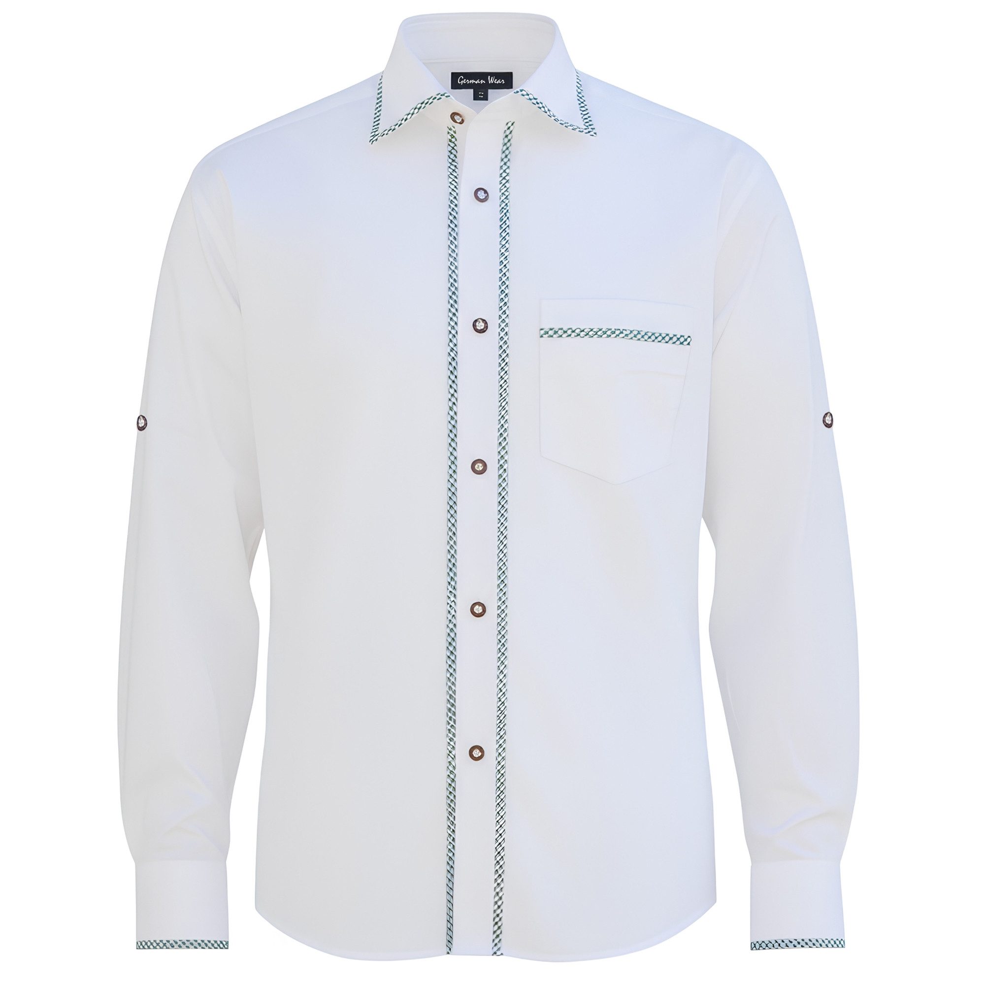 German Wear Trachtenhemd GW1254 White/Green Trachtenhemd Freizeit Hemd Weiß