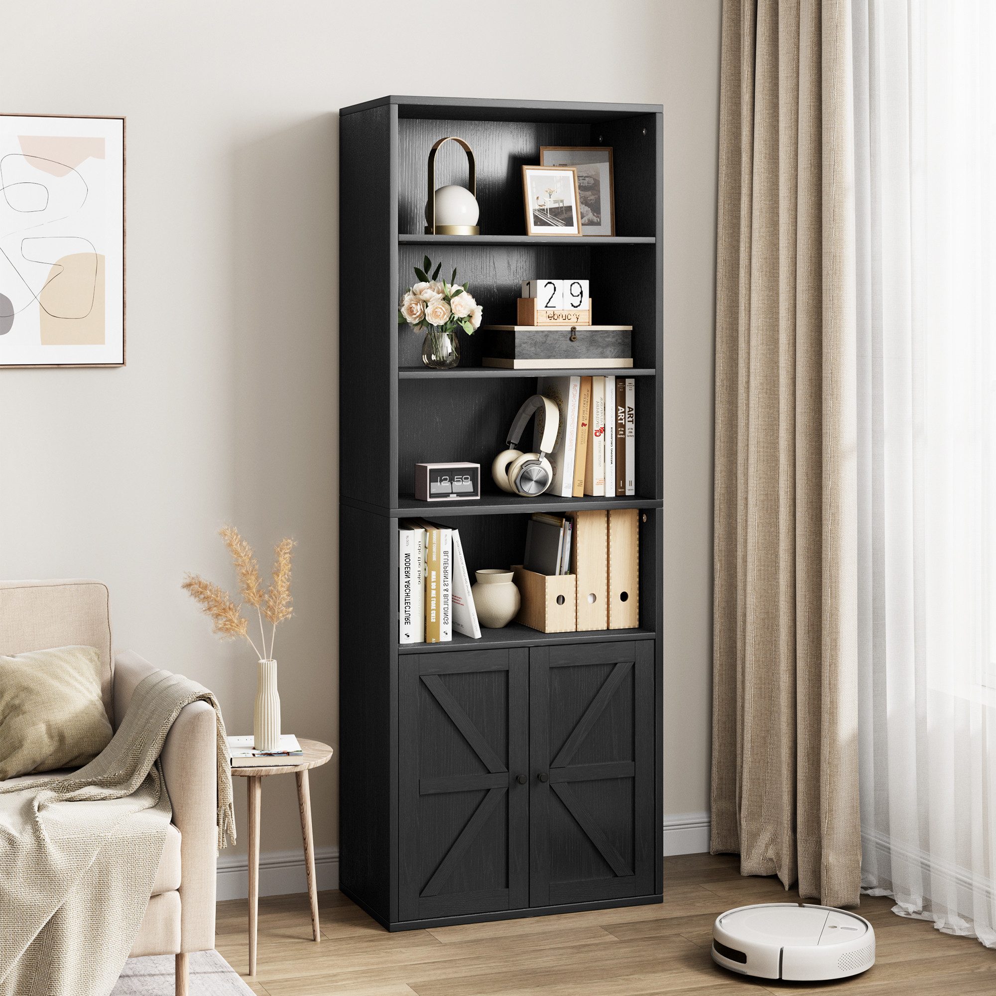 GarveeMore Bücherregal mit Türen,6 Regal Display günstig online kaufen