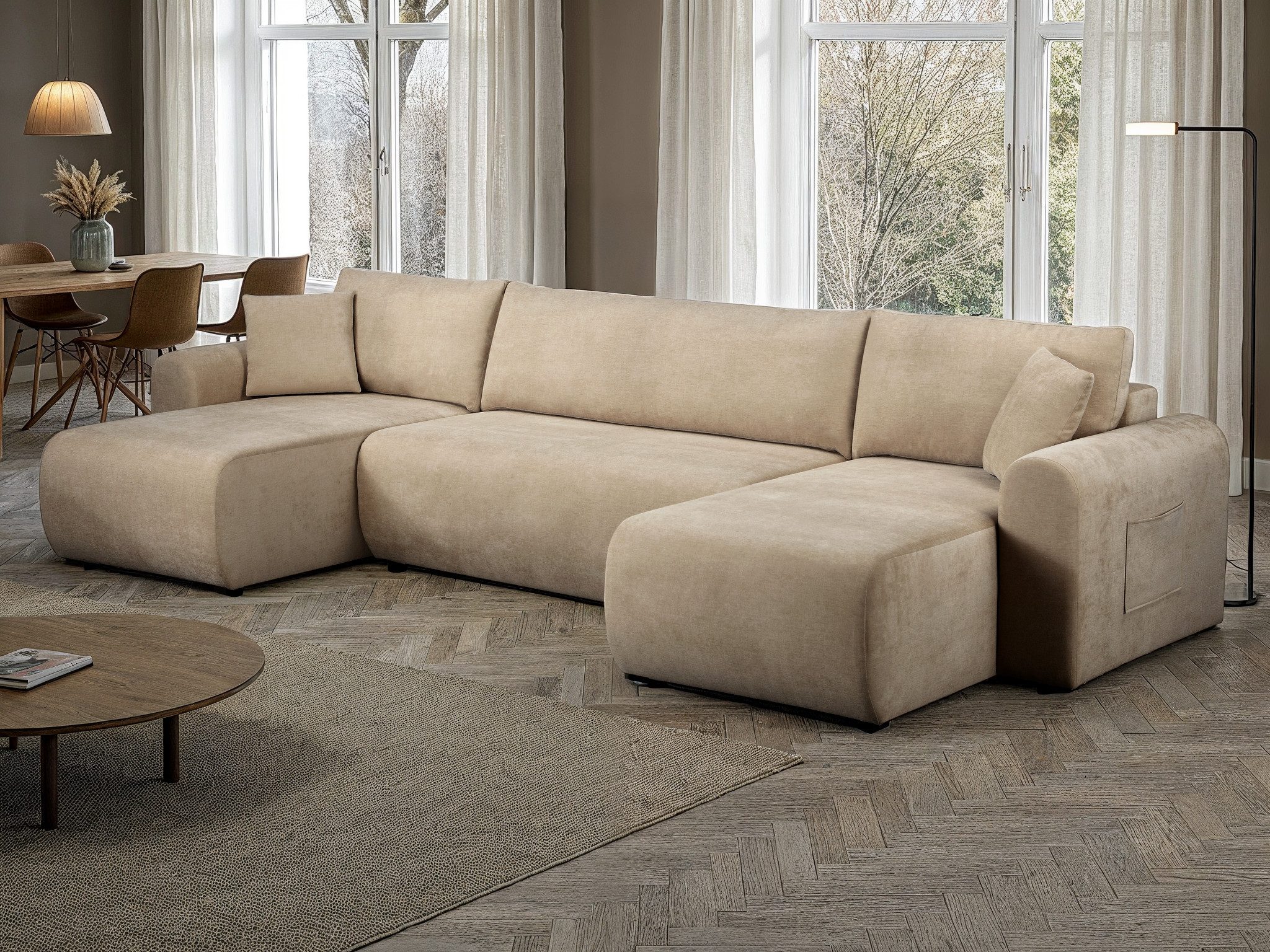 OTTO home Wohnlandschaft JONAA, 311 cm, U-Form, Schlafsofa, Boxspringfederung, Cord u. Struktur, Schlaffunktion 133/270cm, Bettkasten, Taschen, Unser Tiefpreis