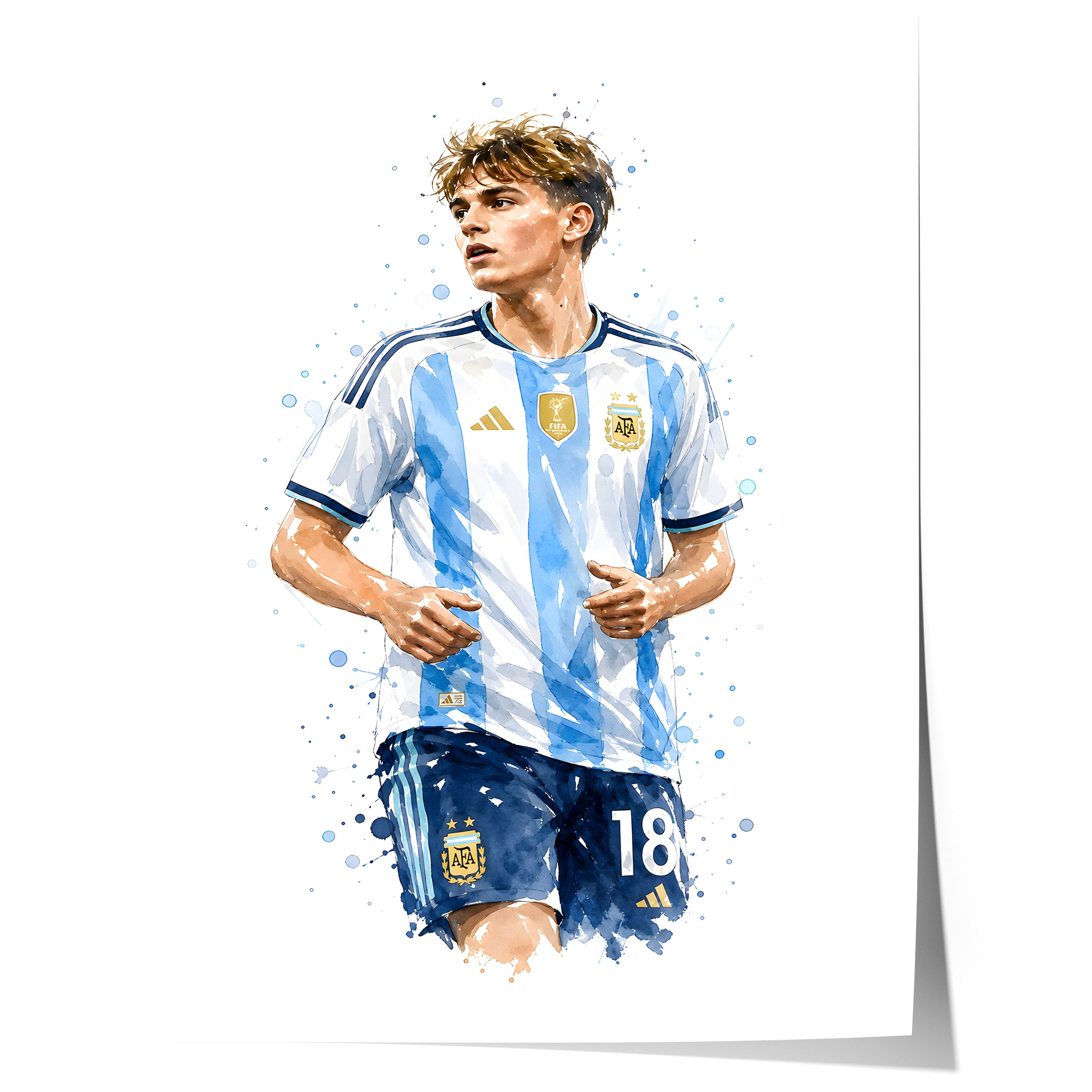 JUSTGOODMOOD Poster Argentinien Fußball Geschenkidee Aquarell Sport Wandbild Deko Print oh, (1 St)