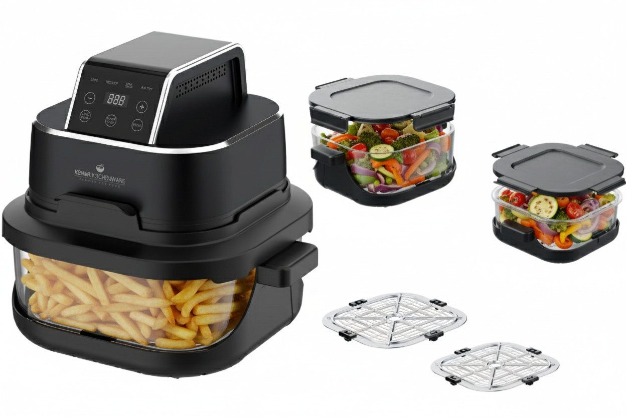 KeMar Kitchenware Heißluftfritteuse KHF-400, 1500 W, Glasbehälter, Kompakt, 1.500 Watt