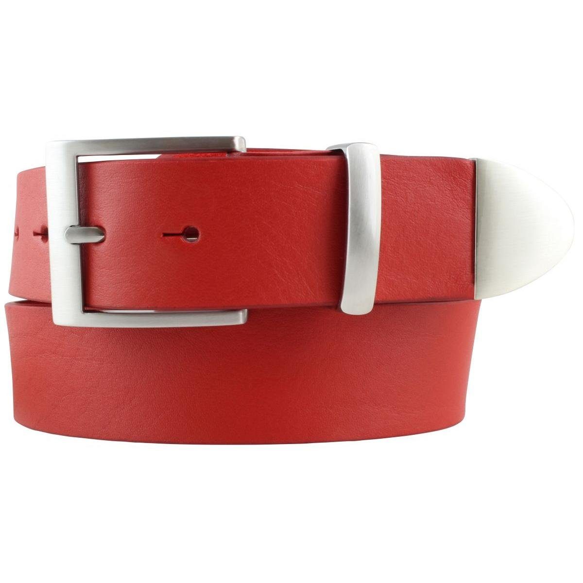 BELTINGER Ledergürtel Gürtel aus Vollrindleder mit Spitze/Schlaufe aus Metall 4 cm - Jeans-G Rot, Silber