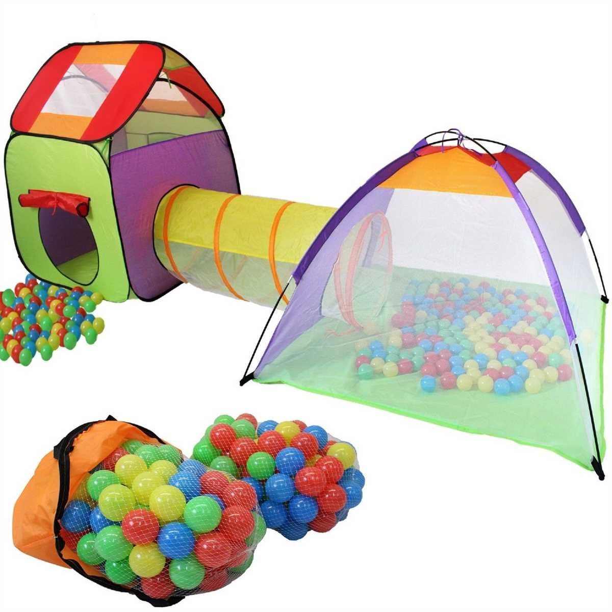 KIDUKU Spielzelt Kinderspielzelt Bällebad Pop Up + Krabbeltunnel + 200