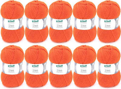 Gründl Wolle Lisa Premium Uni im 10x50g Wollpaket zum Handarbeiten Häkelwolle, (Wolle zum Stricken, Häkeln, Handarbeiten, Handstrickgarn), weich und pflegeleicht, ohne Schurwolle