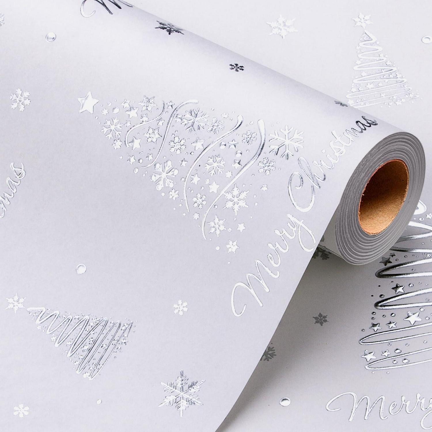 LuxusKollektion Geschenkpapier Geschenkpapier Weihnachtsbaum Schneeflocke 43cm x 10m silber