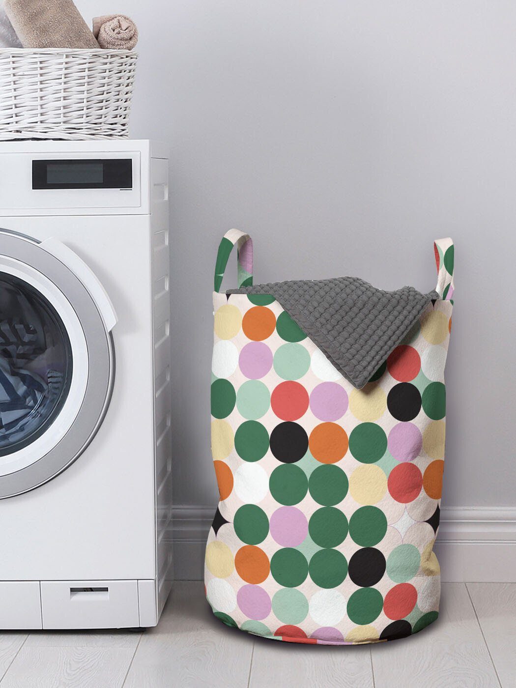 Motiv für Pop-Art Motley Waschsalons, Abakuhaus mit Kreise Kordelzugverschluss Wäschesäckchen Griffen Runden Wäschekorb