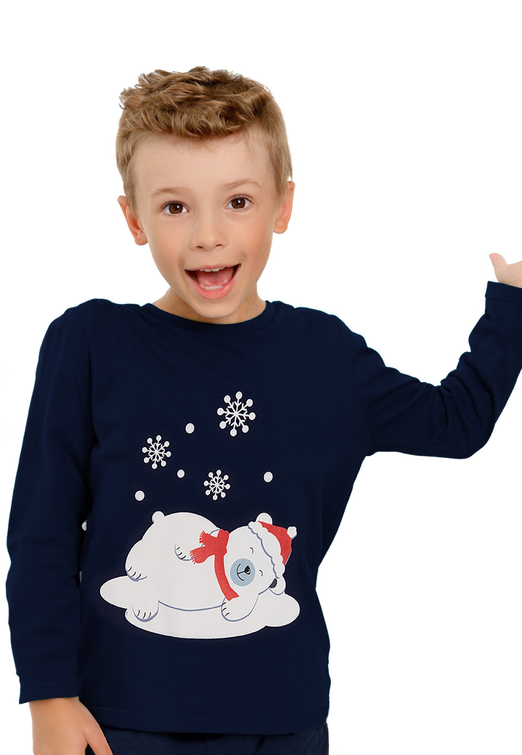 United Labels® Schlafanzug Schlafanzug für Jungen - Eisbär Kinder Pyjama Langarm Blau | Pyjamas