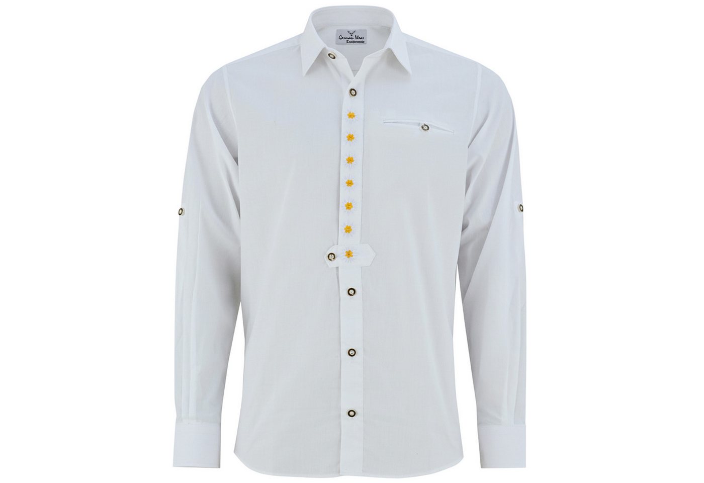 German Wear Trachtenhemd GW1252 Trachtenhemd Hemd als Trachtenmode Weiß Edelweiß Bestickt