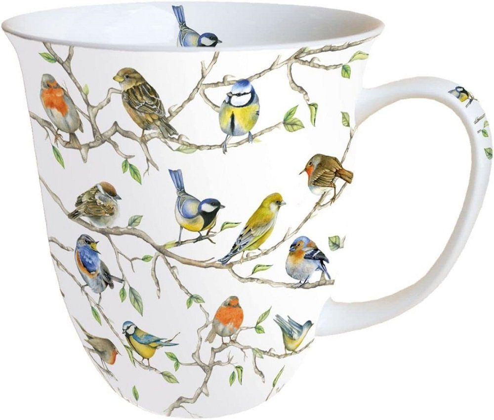 Ambiente Luxury Paper Products Becher Porzellan Tasse ca. 400ml Herbst-Winter- Frühling -Sommer Mug bunt : Birds meeting