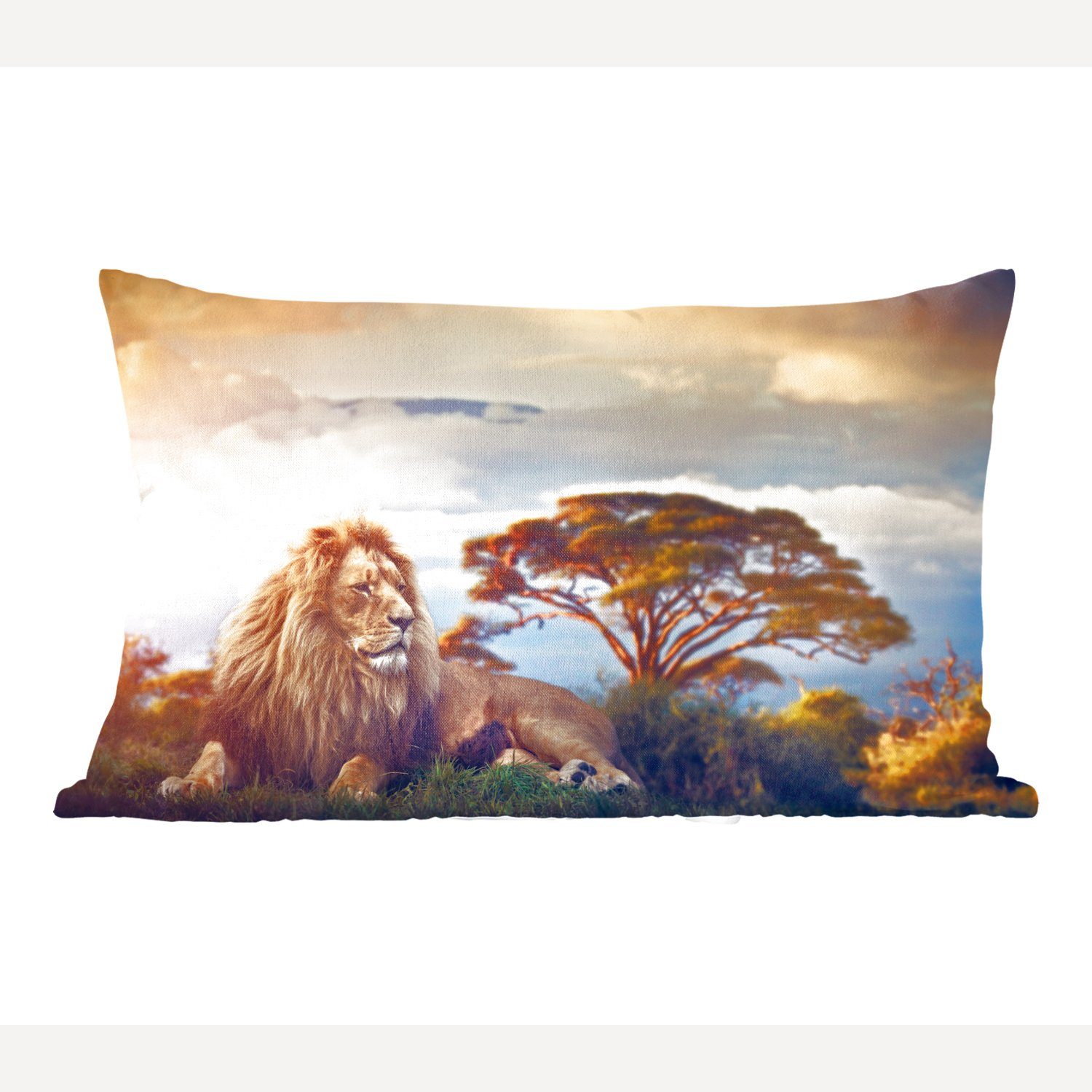 Zierkissen, MuchoWow Wohzimmer - Löwe Dekokissen Füllung, Afrika, Dekoration, - Dekokissen Schlafzimmer mit Gemälde