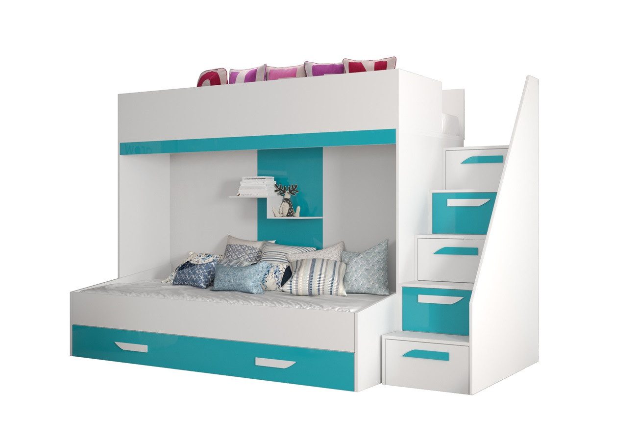 QMM TraumMöbel Hochbett Etagenbett "Paris 6" für 2 Kinder mit Schublade weiß (2 Liegeflächen) mit 2 Liegeflächen