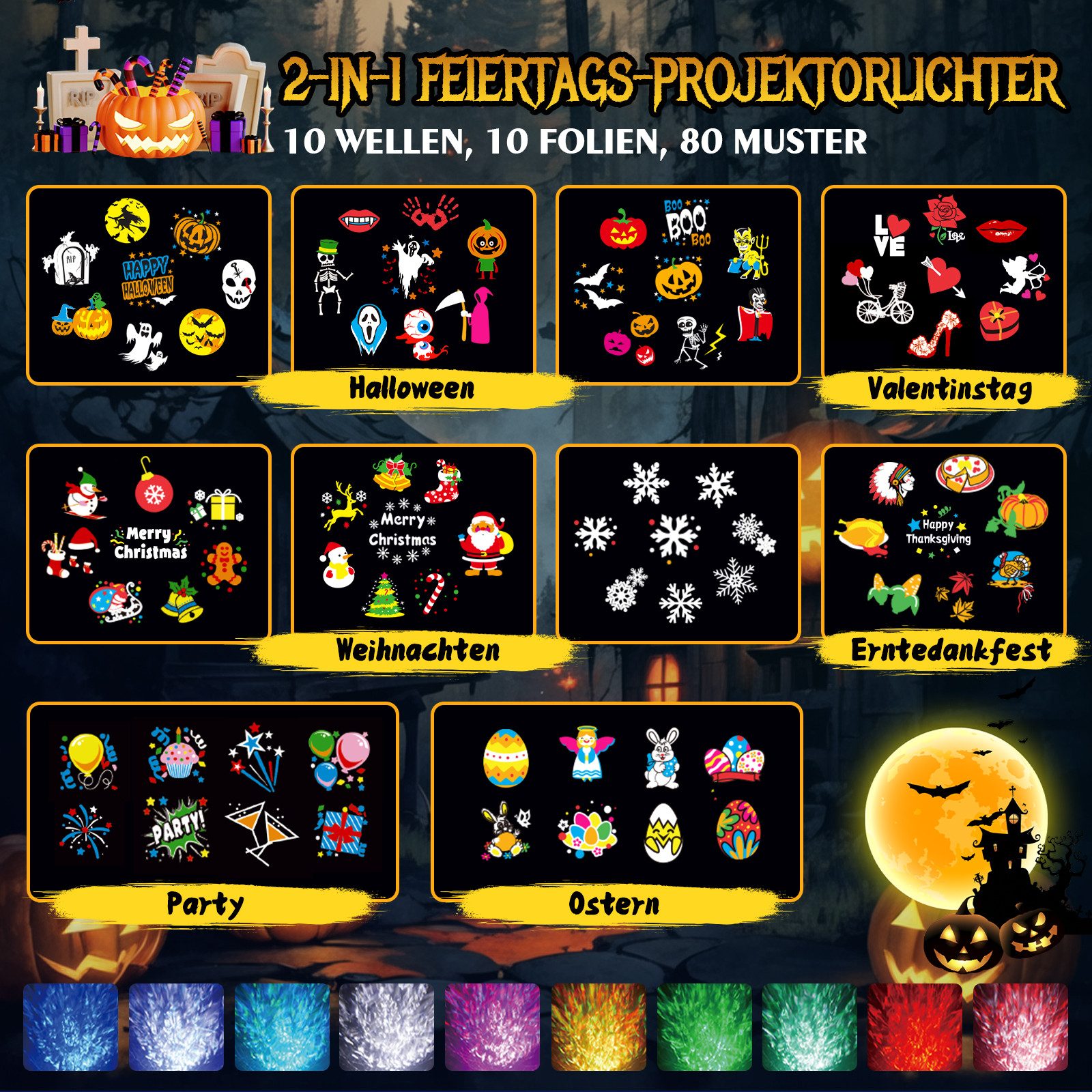 Fanttik Projektionslampe LED Dekolicht Projektionslicht Halloween Weihnacht günstig online kaufen