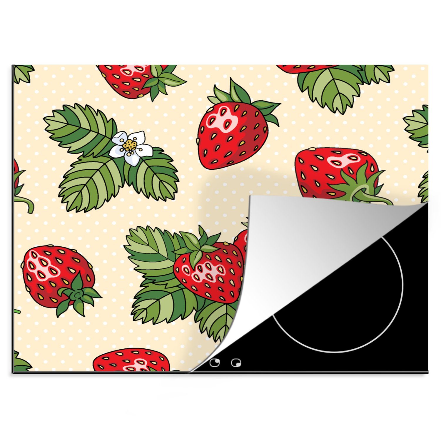 MuchoWow Herdblende-/Abdeckplatte Erdbeeren - Obst - Muster, Vinyl, (1 tlg), 60x52 cm, Mobile Arbeitsfläche nutzbar, Ceranfeldabdeckung