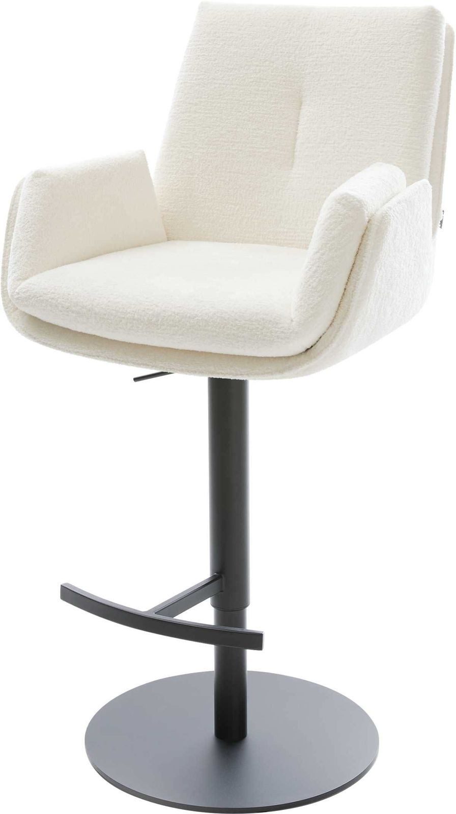 DELIFE Barhocker Clea-Flex, Drehfuß höhenverstellbar Metall Schwarz Bouclé Soft Beige