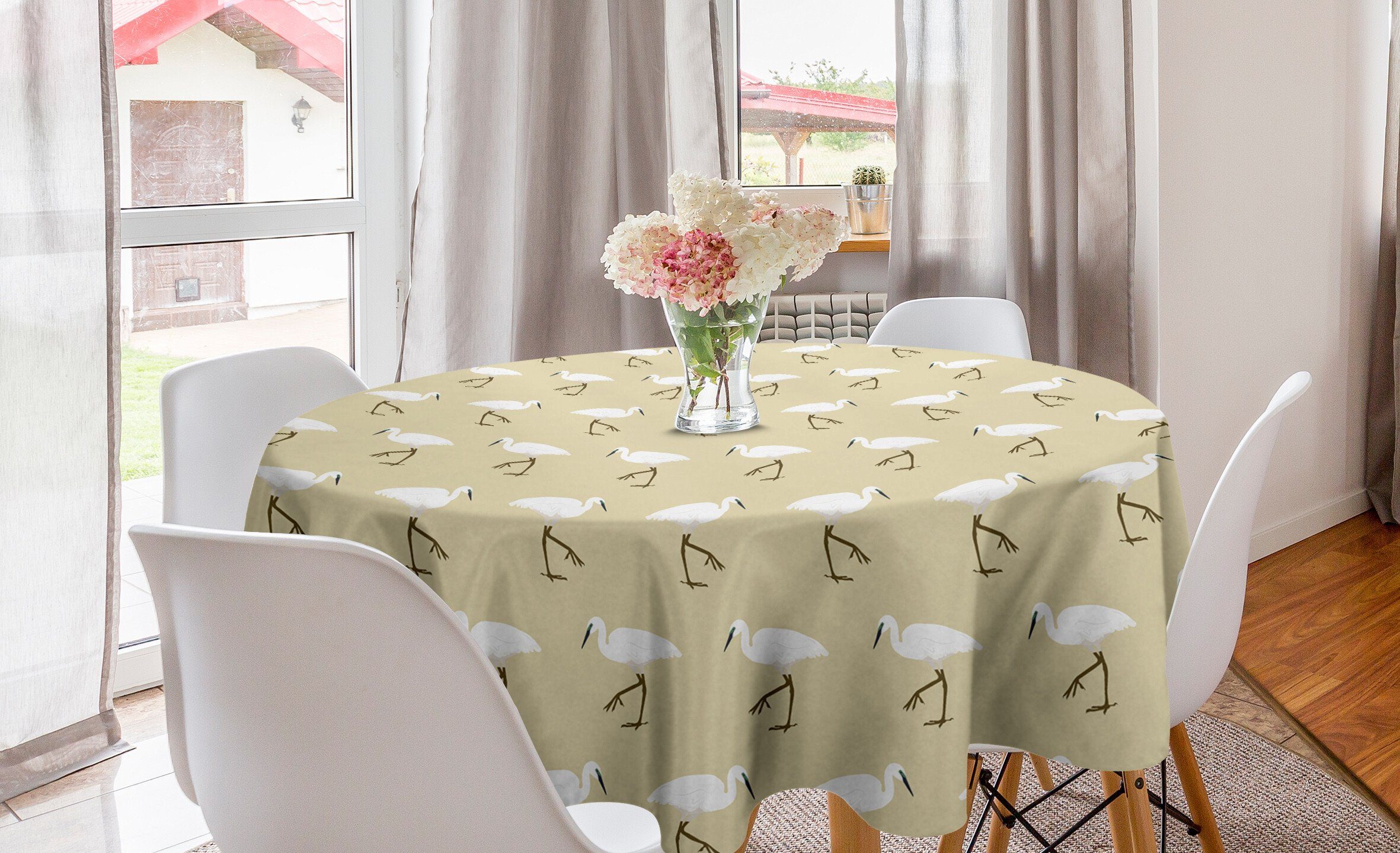 Abakuhaus Tischdecke Kreis Tischdecke Abdeckung für Esszimmer Küche Dekoration, Reiher Leg Standing Heron Birds