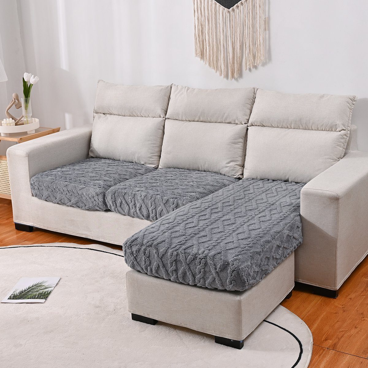 Couch L überzug Grau Sofabezug elastisch, Sofahusse, Form HOMEIDEAS,