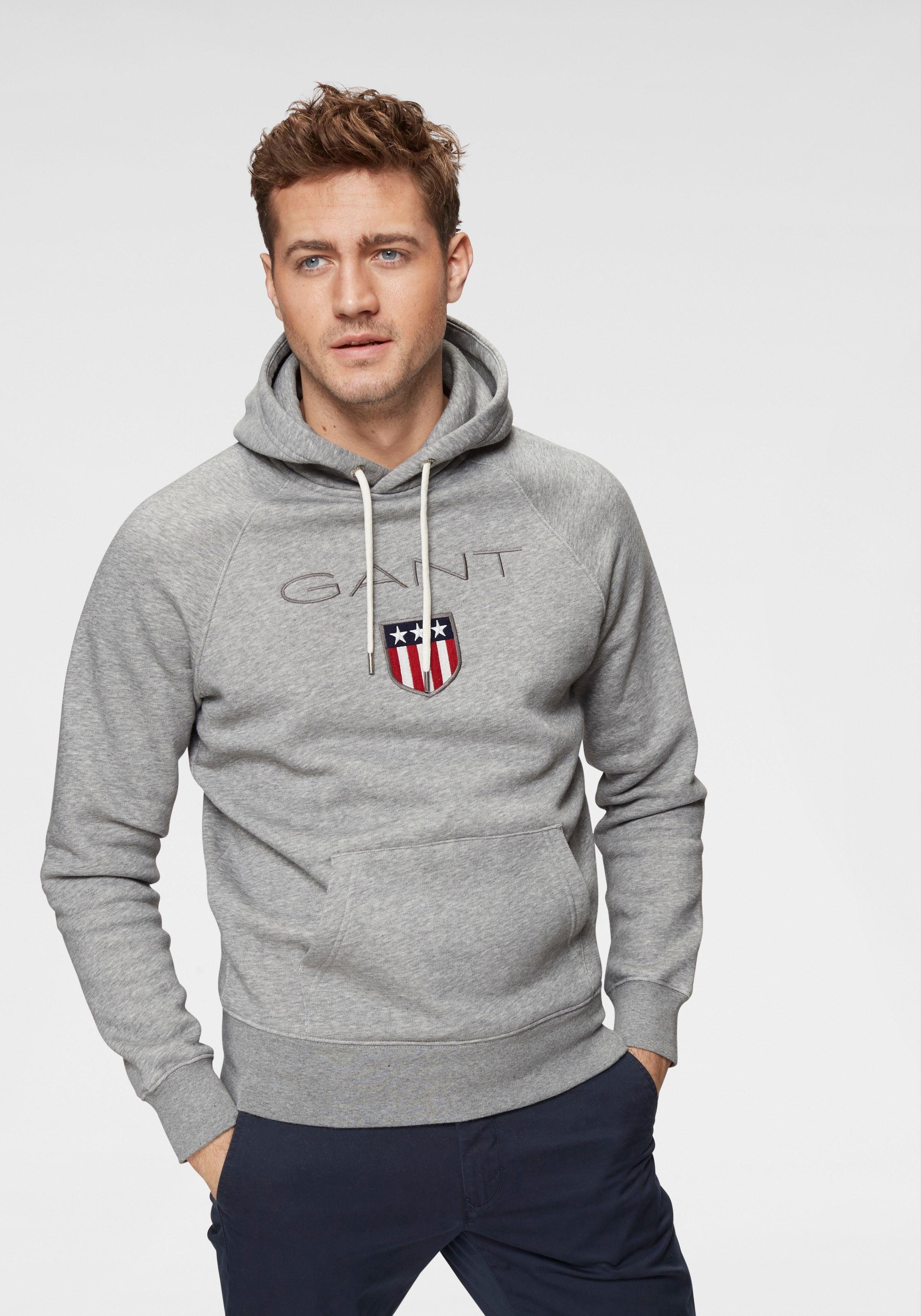 Gant Kapuzensweatshirt Shield melange Hoodie Sweat Gant-Stickerei grey plakative