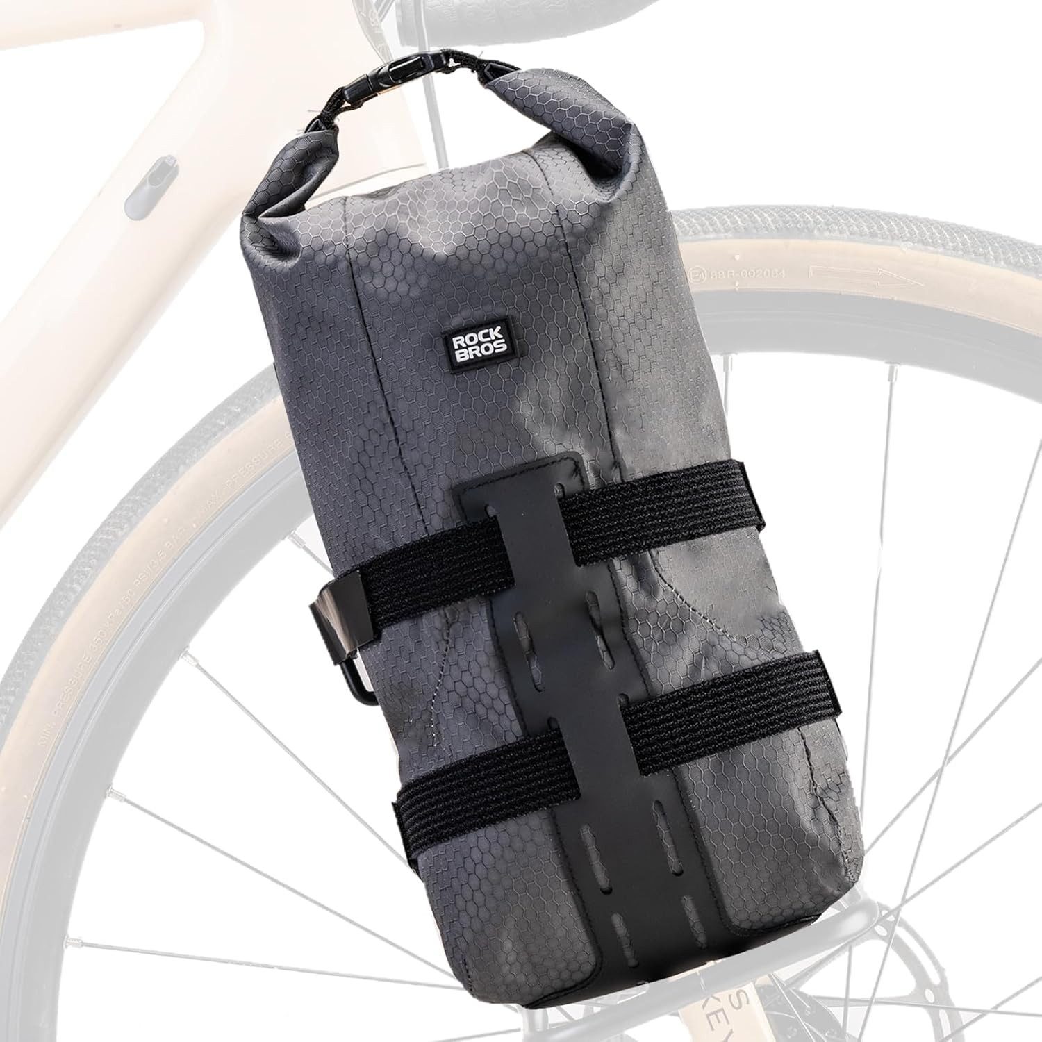 ROCKBROS Gepäckträgertasche Gepäckträger für Vordergabel, 2,7 L, wasserdicht, Roll-Top-Verschluss, leicht montierbar