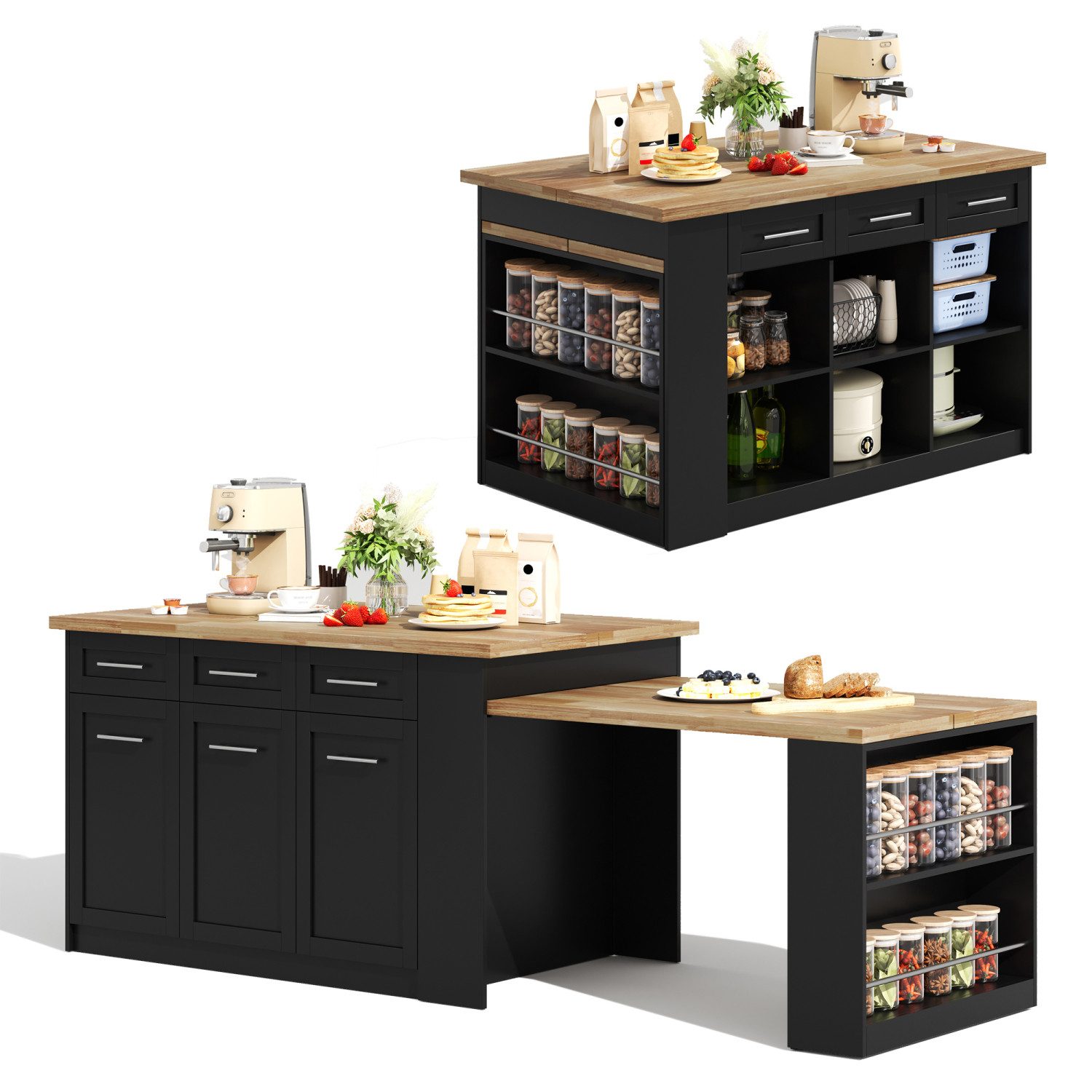 Flieks Kücheninsel mit ausziehbarer Esstisch und großer Stauraum, (Schrankm günstig online kaufen